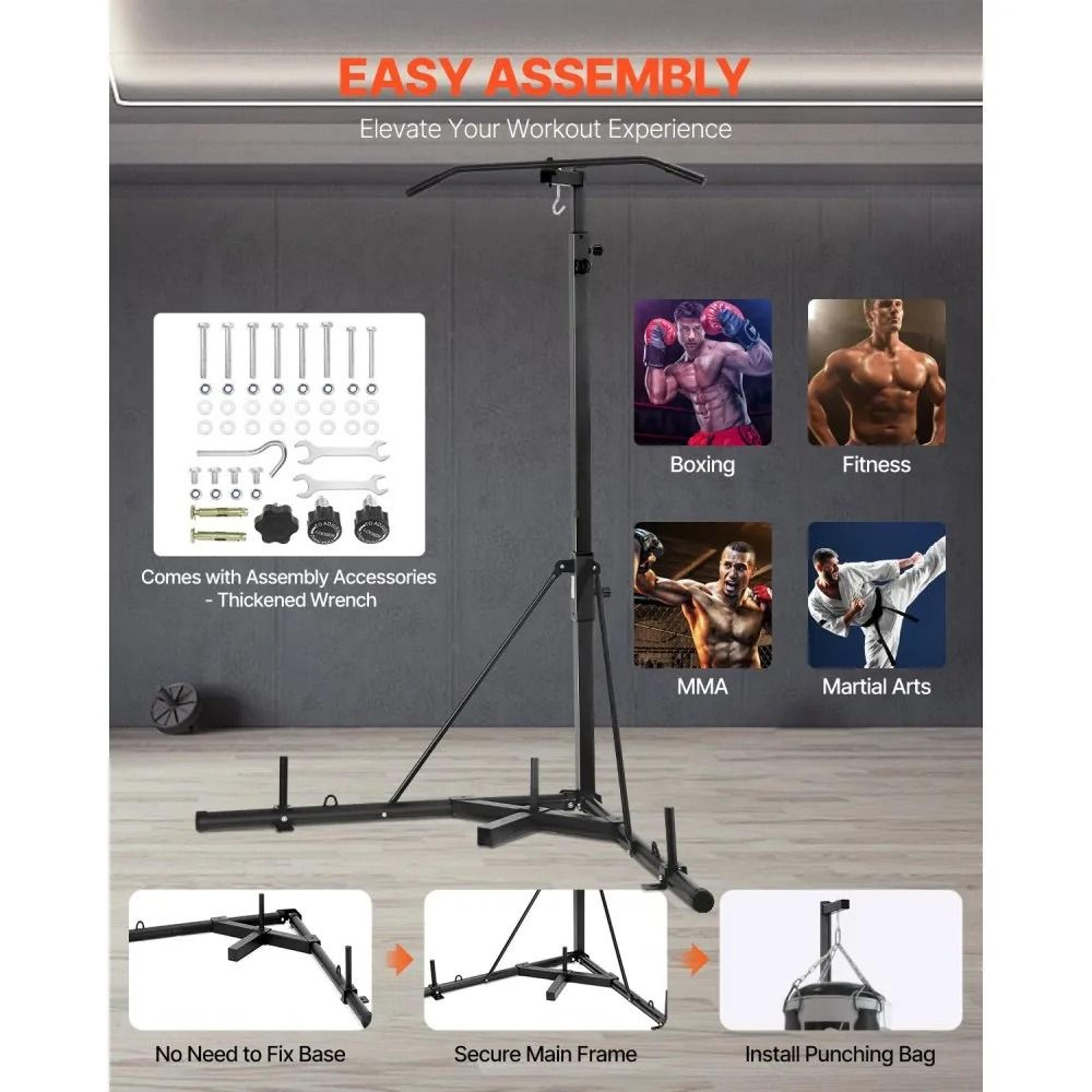2in1 Adjustable Punching Bag Stand With PullUp Bar HeavyDuty Steel Home Gym Rack 2