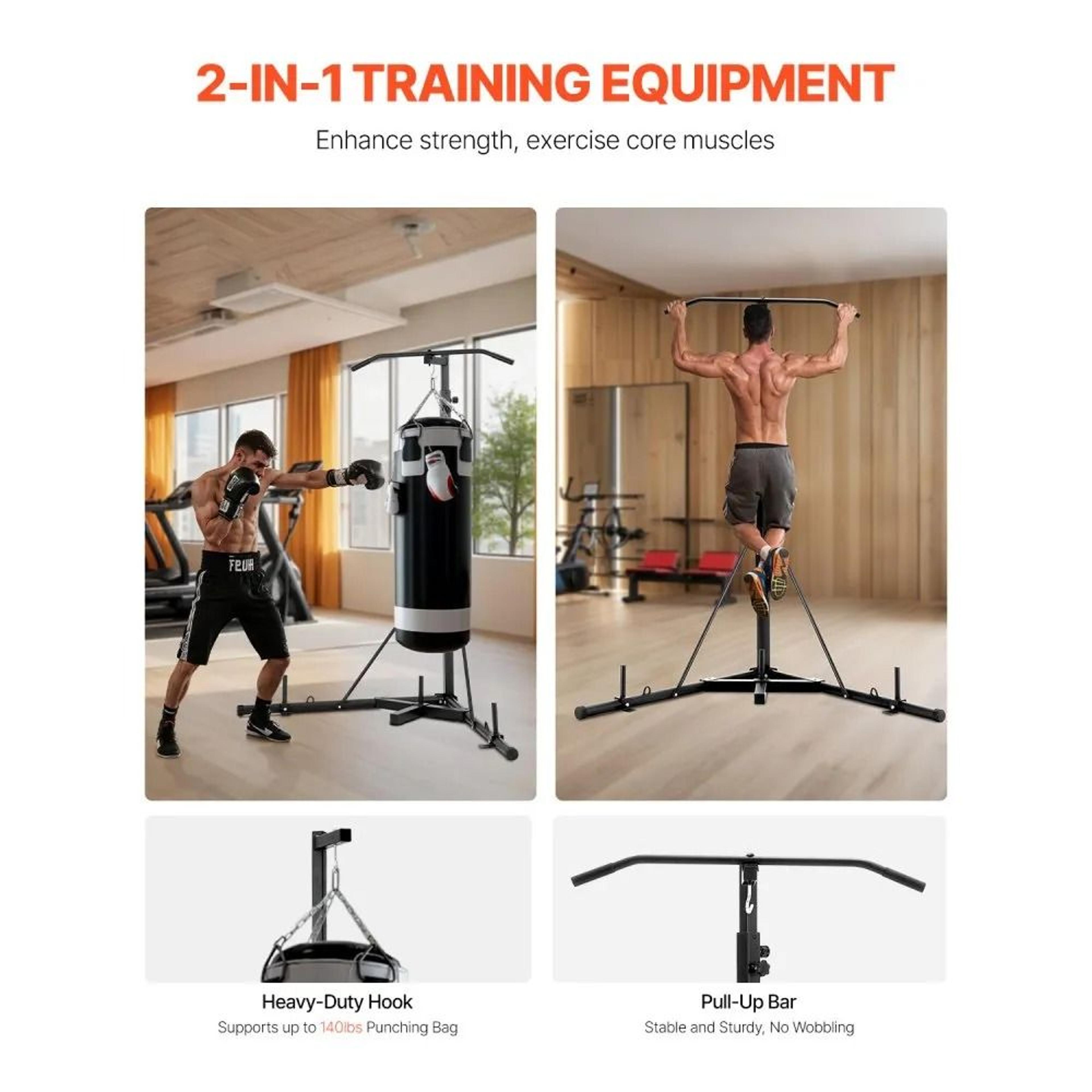 2in1 Adjustable Punching Bag Stand With PullUp Bar HeavyDuty Steel Home Gym Rack 1