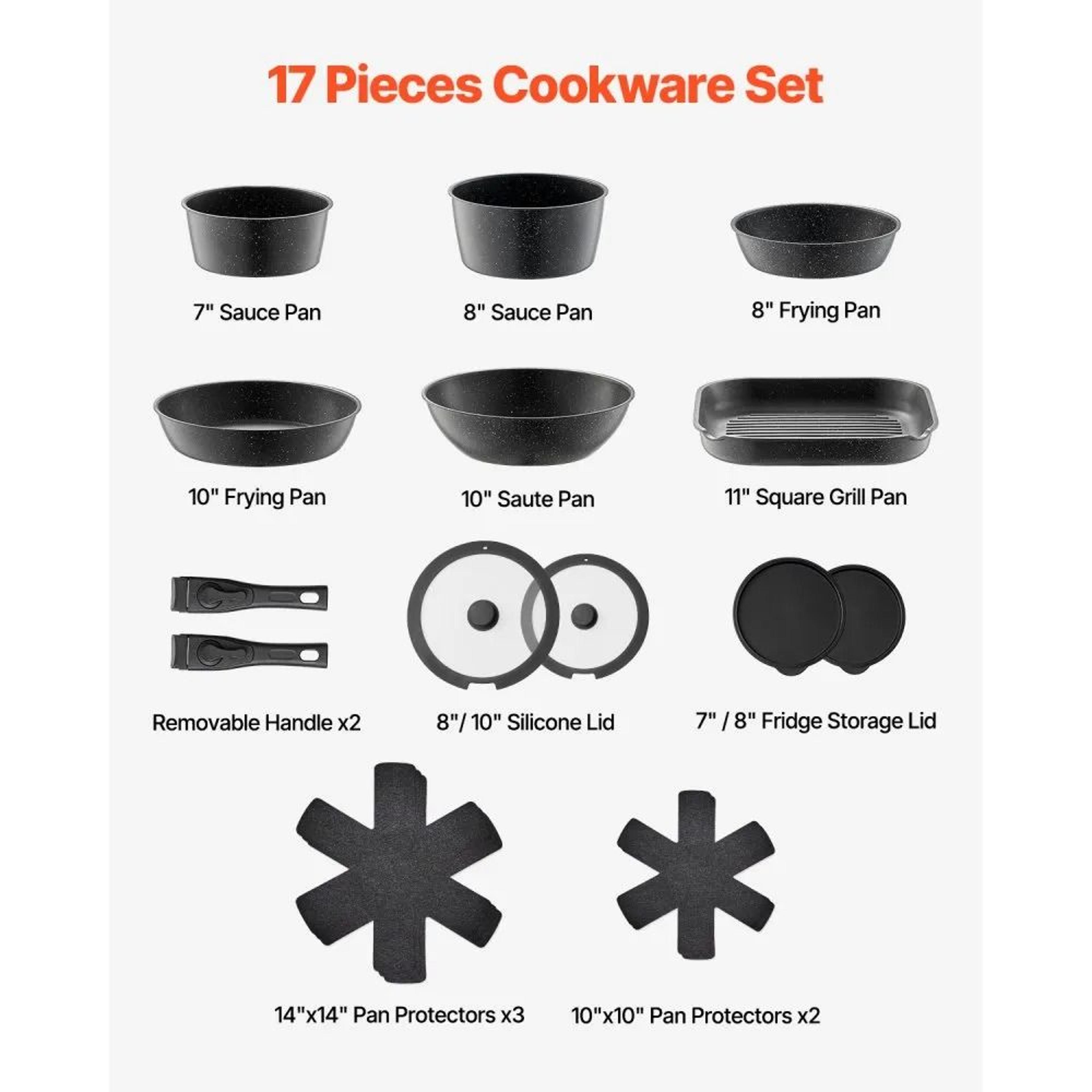 17Piece Nonstick Pots And Pans Set With Detachable Handles For Induction Cooking 7
