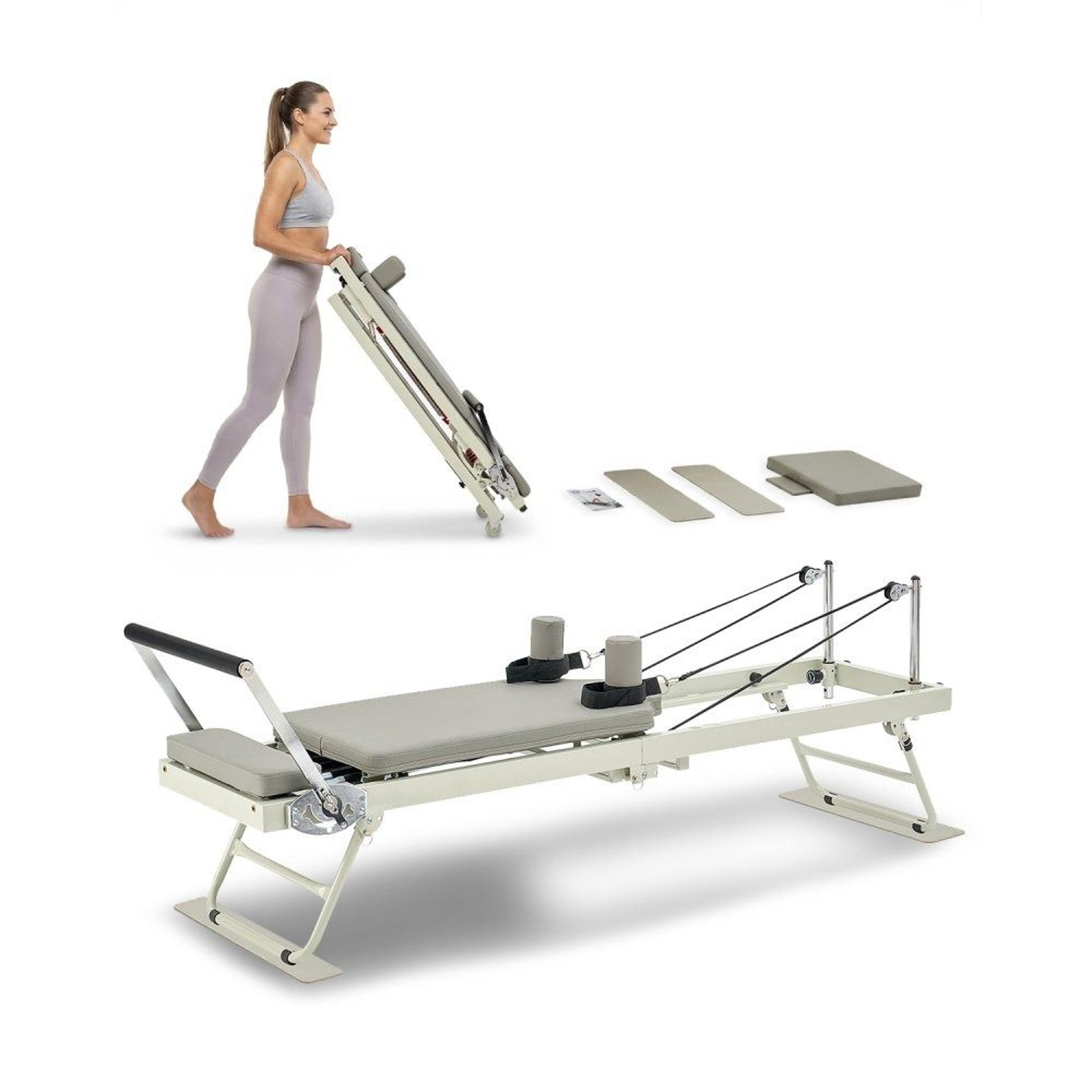 foldable pilates reformer machine with dual resistance