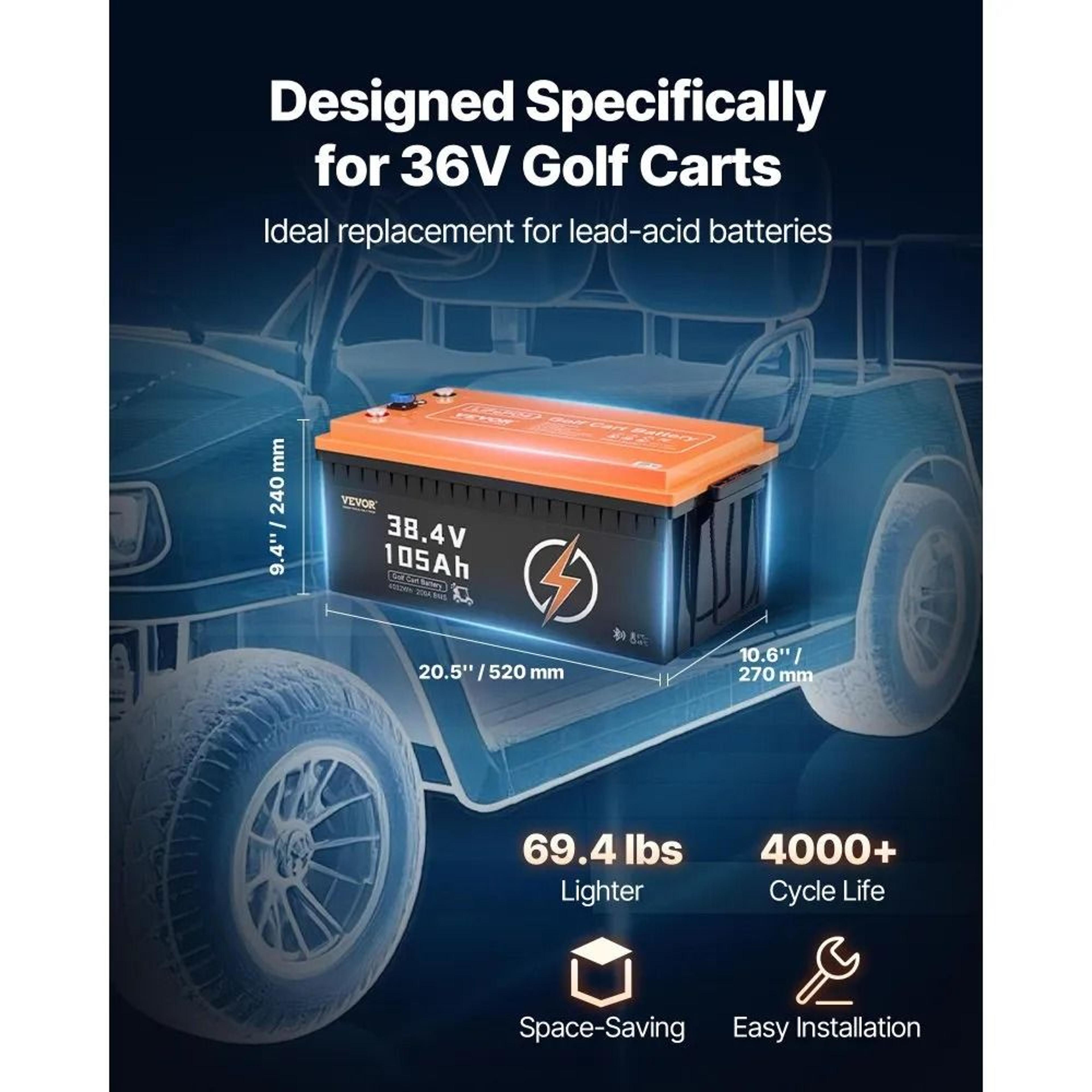 36V 105Ah Lithium Golf Cart Battery With 200A BMS LCD Display And 20A Charger 4