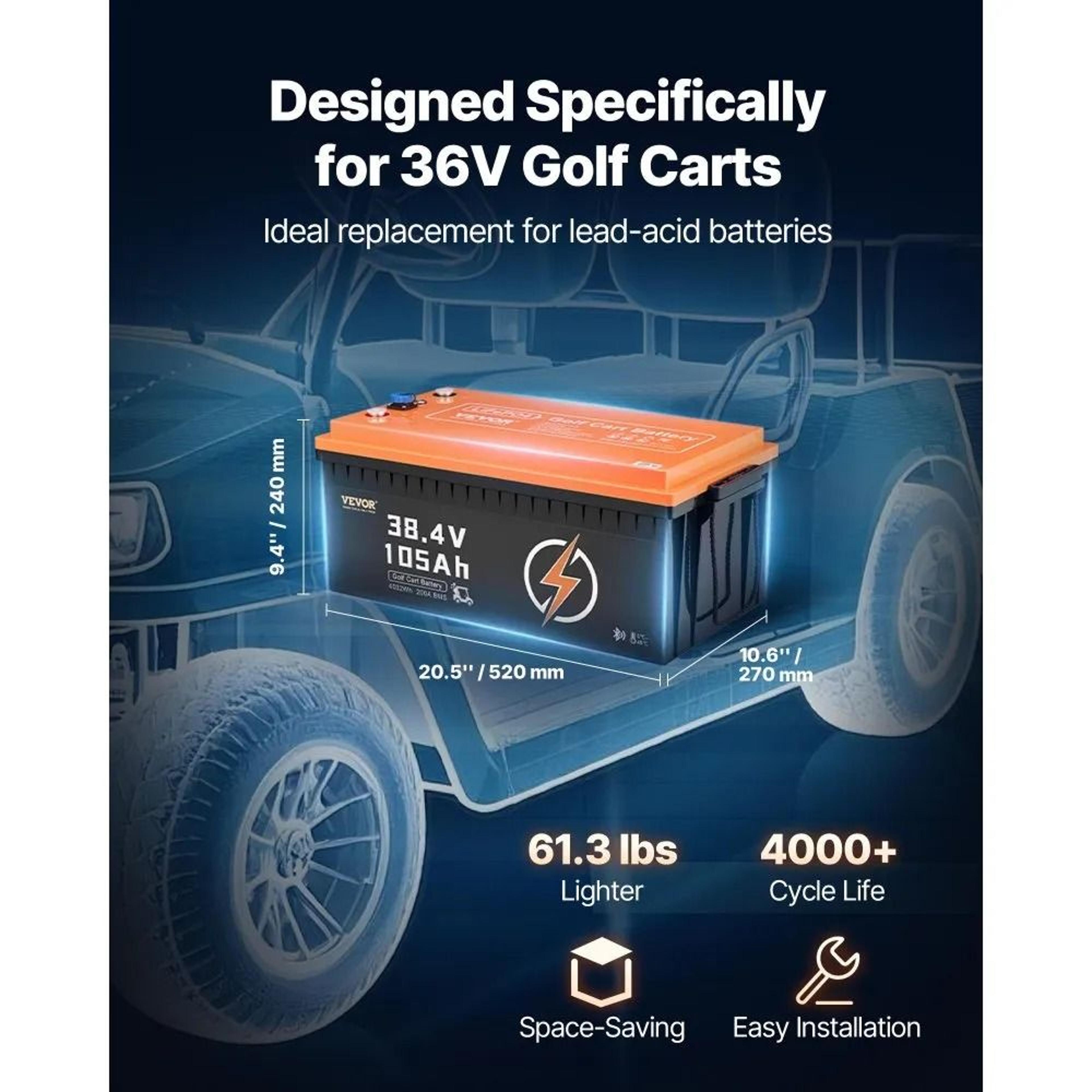 36V 105Ah LiFePO4 Golf Cart Lithium Battery With 200A BMS And Bluetooth LCD Monitor 4
