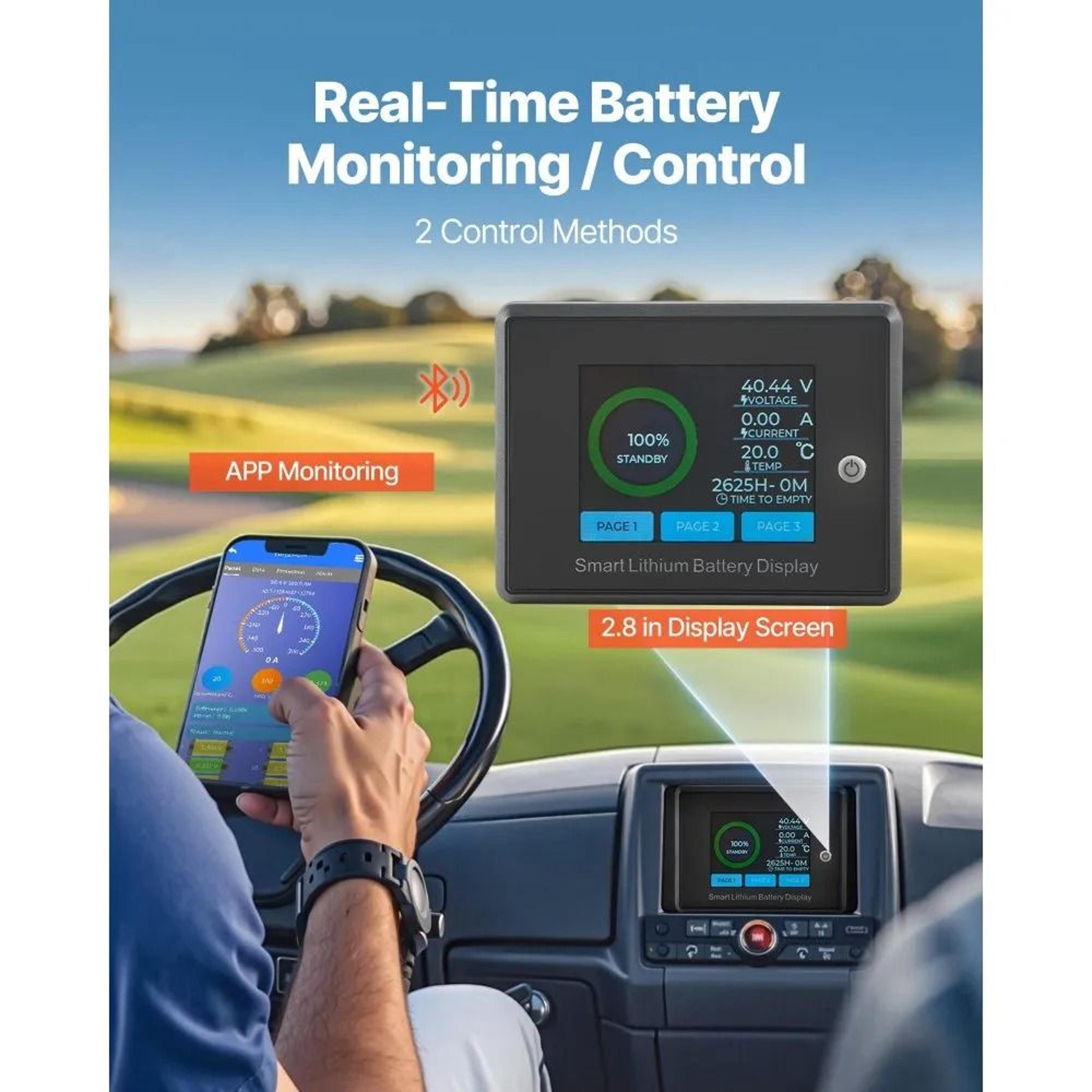 36V 105Ah LiFePO4 Golf Cart Lithium Battery With 200A BMS And Bluetooth LCD Monitor 3