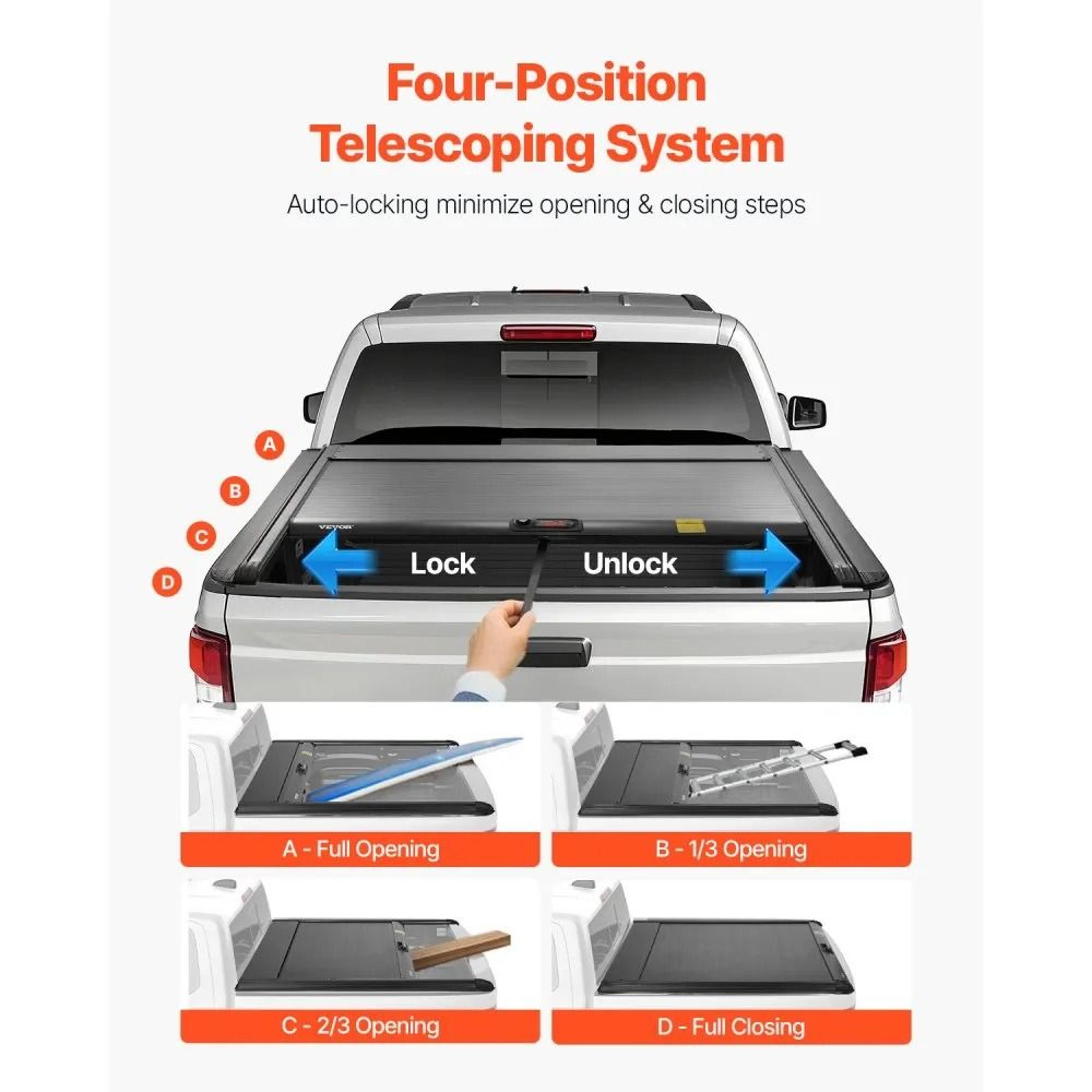 Retractable Hard Tonneau Cover For 20212024 Toyota Tacoma 5 Ft Bed With TSlot Rails 3