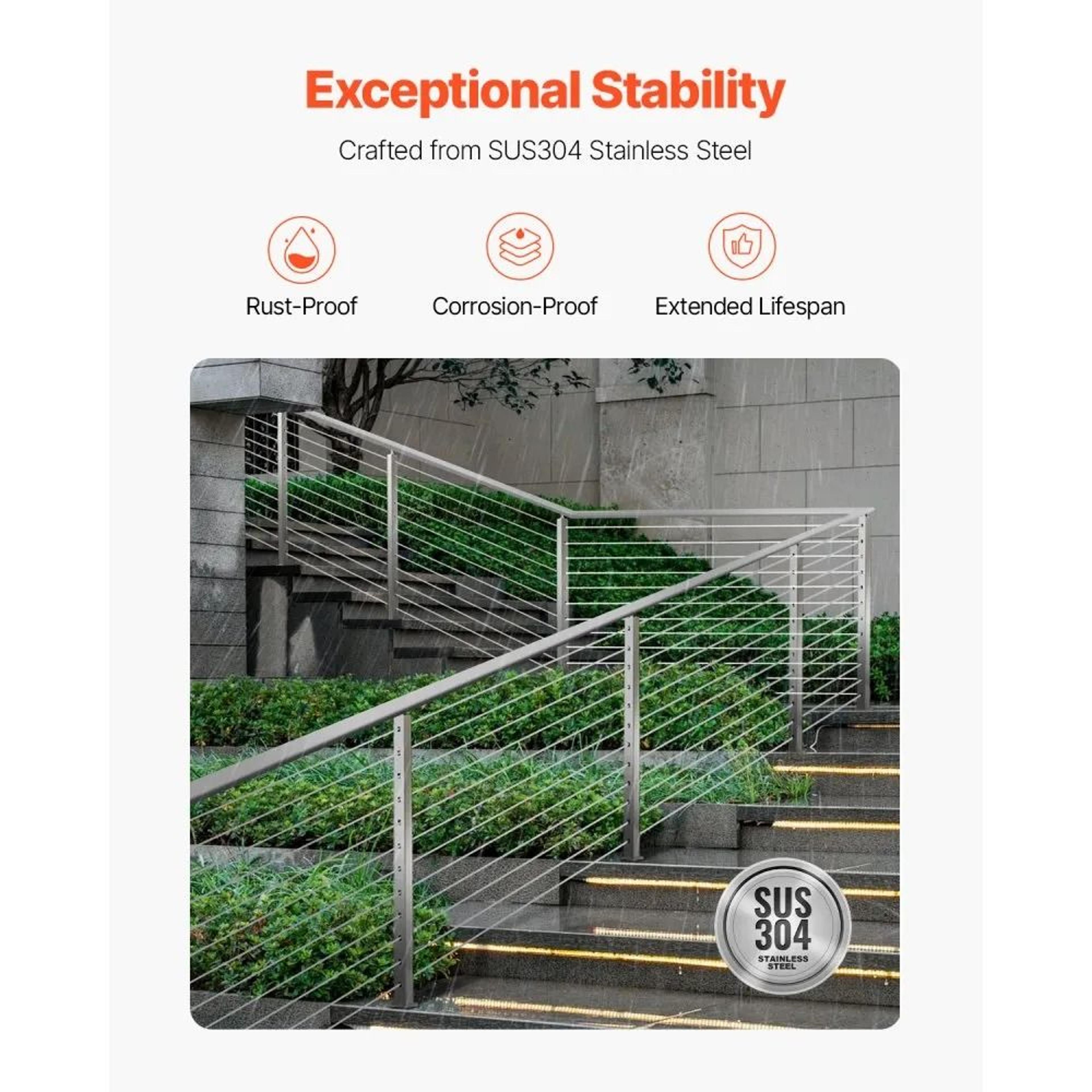 Stainless Steel Cable Railing Post With 30 Angled Holes And Handrail Brackets 4