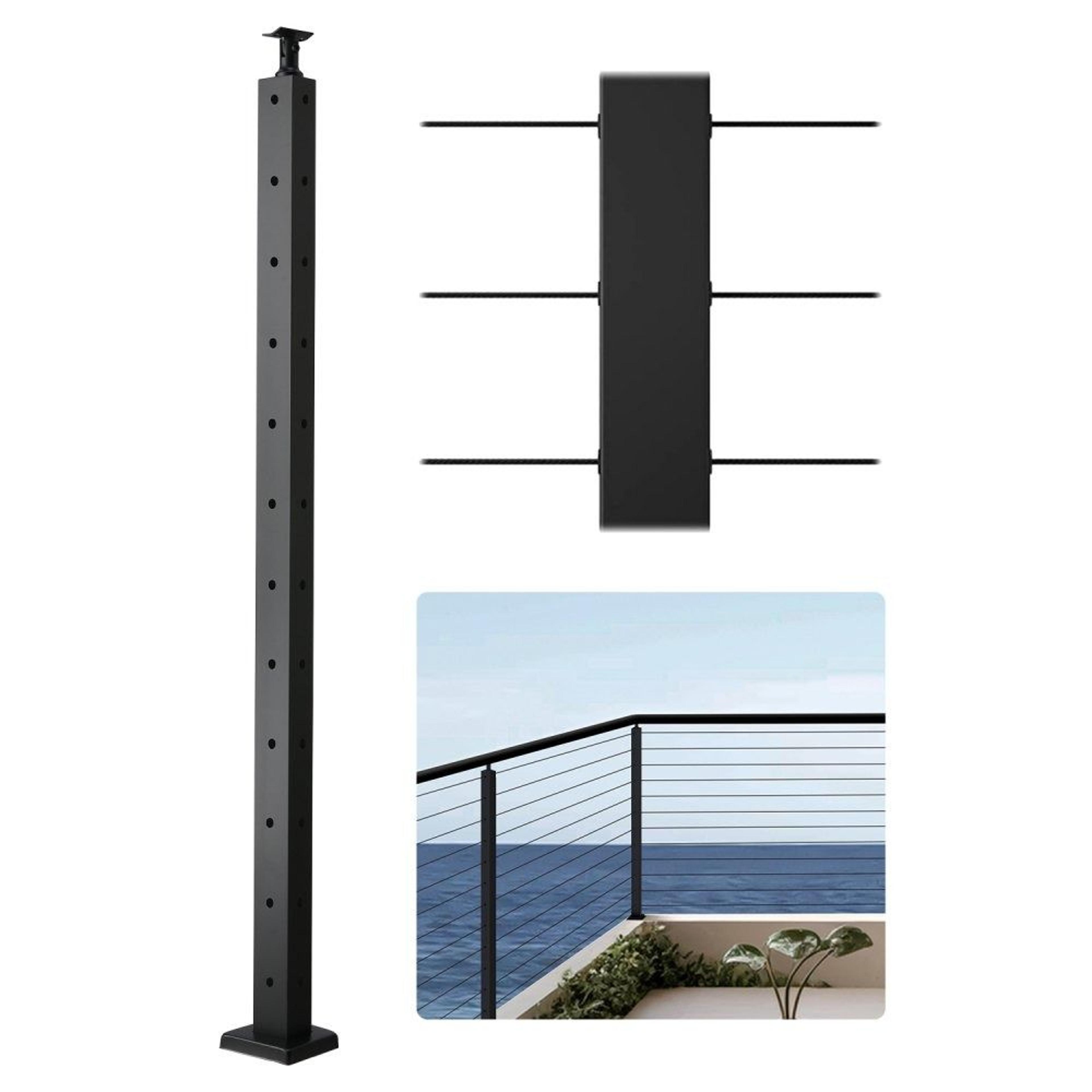 42-inch stainless steel corner cable railing post with l-shaped holes