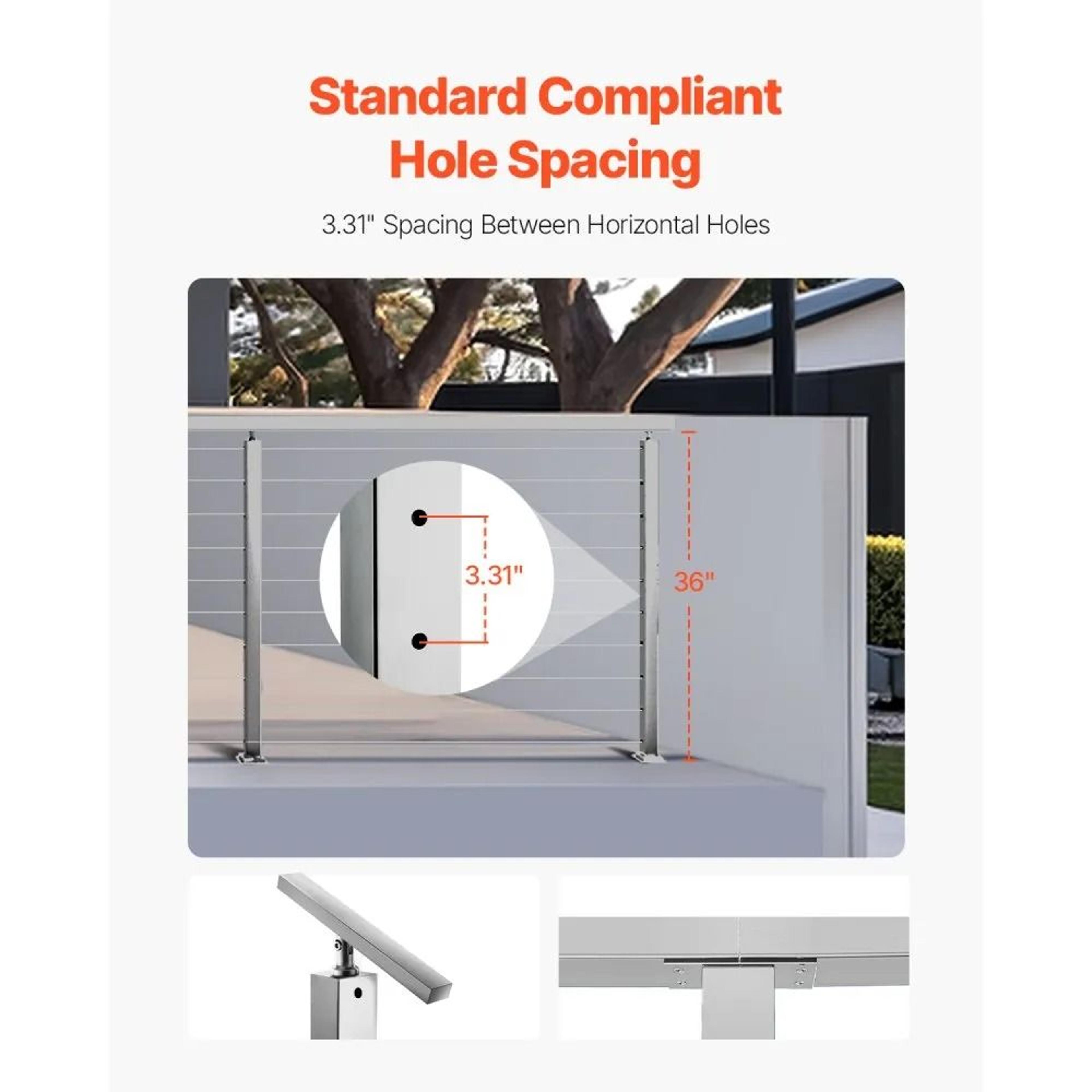 Stainless Steel Cable Railing Post 36 Inch With Horizontal Holes And Brackets 2