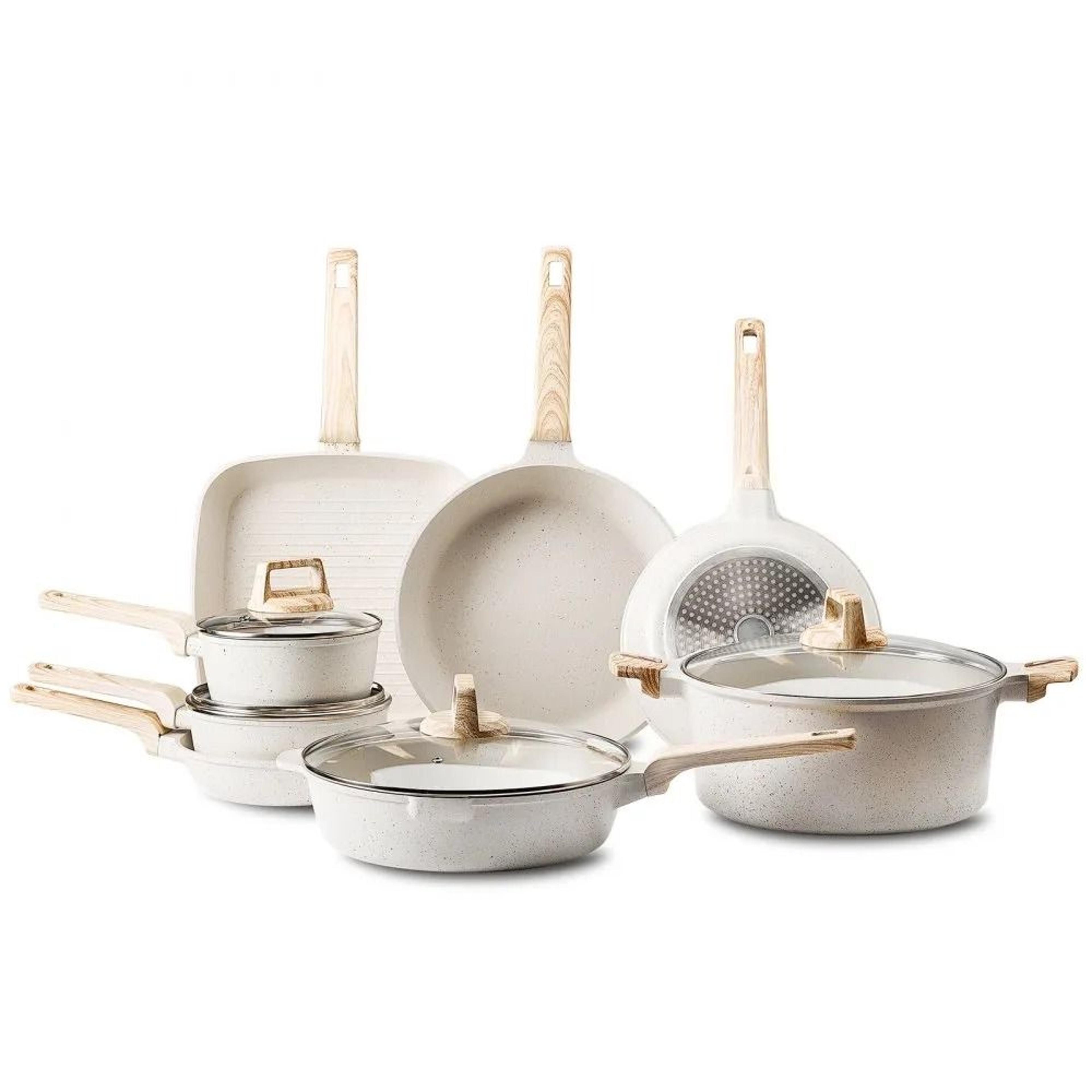 19-piece nonstick pots and pans set with granite coating and induction-compatible base