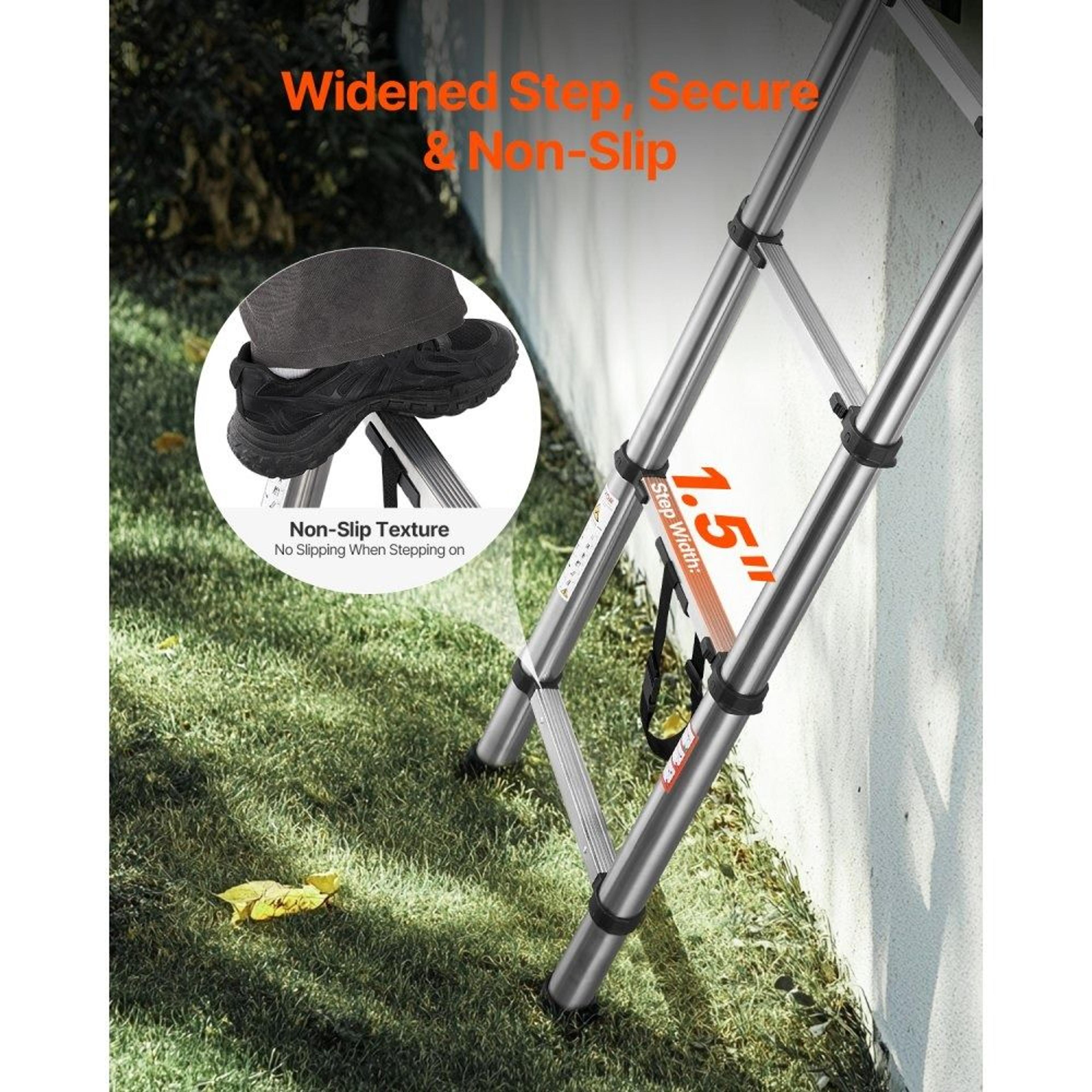 833 Ft Stainless Steel Telescoping Ladder With 9 Steps And 330 Lb Capacity 3