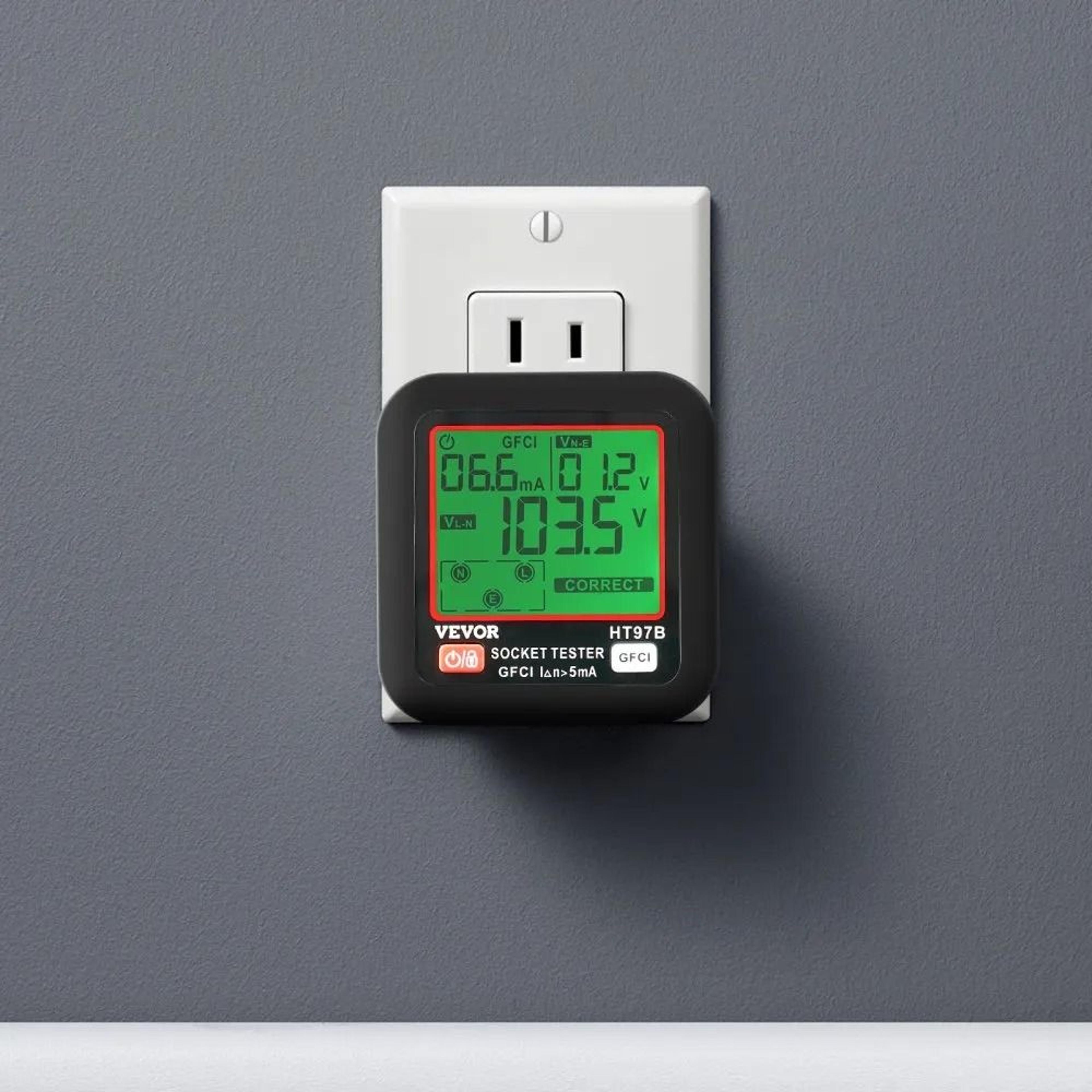 Electrical Outlet Tester With GFCI Trip Test And Backlit LCD Display 6
