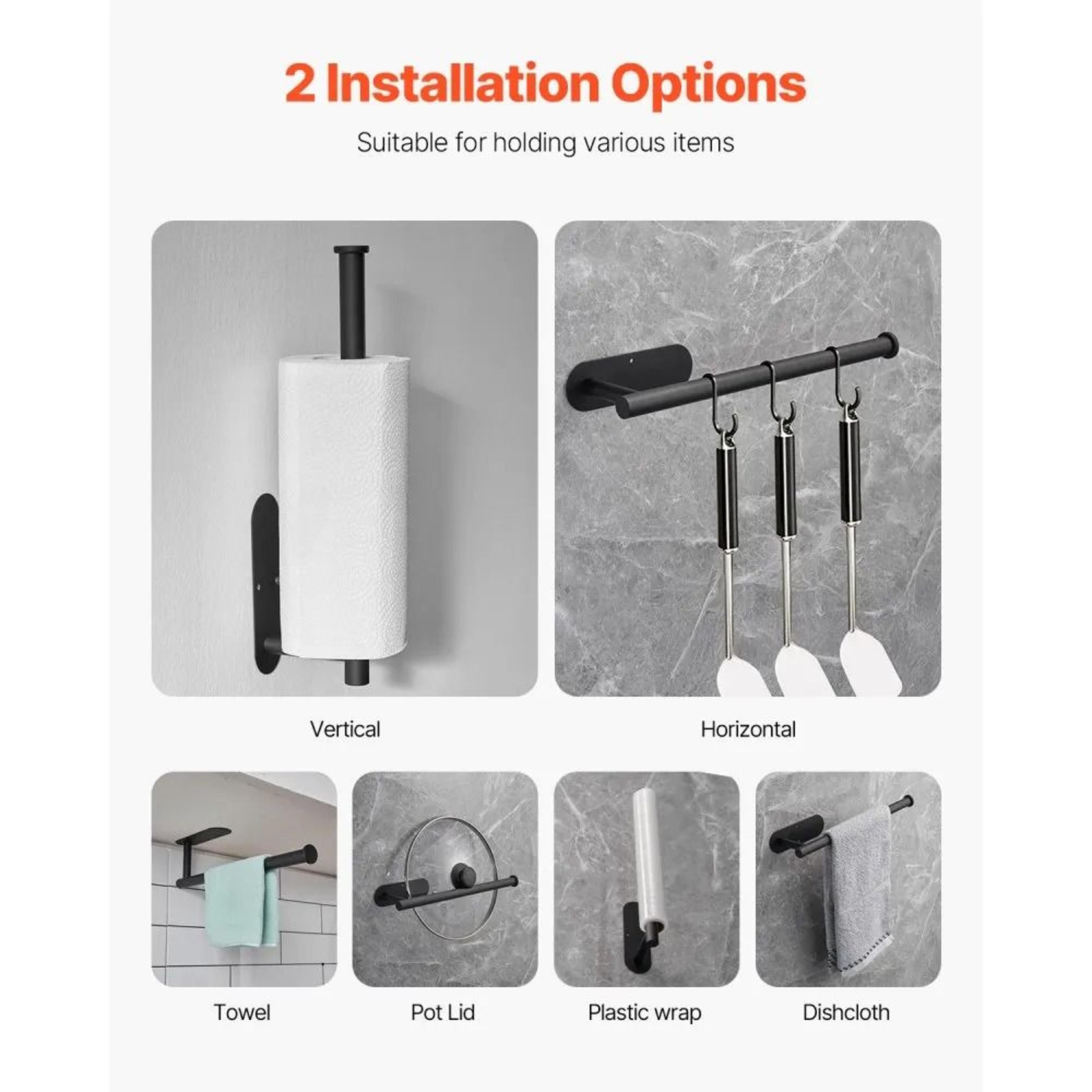 Stainless Steel Paper Towel Holder Under Cabinet With Adhesive Or Drill Mount 3