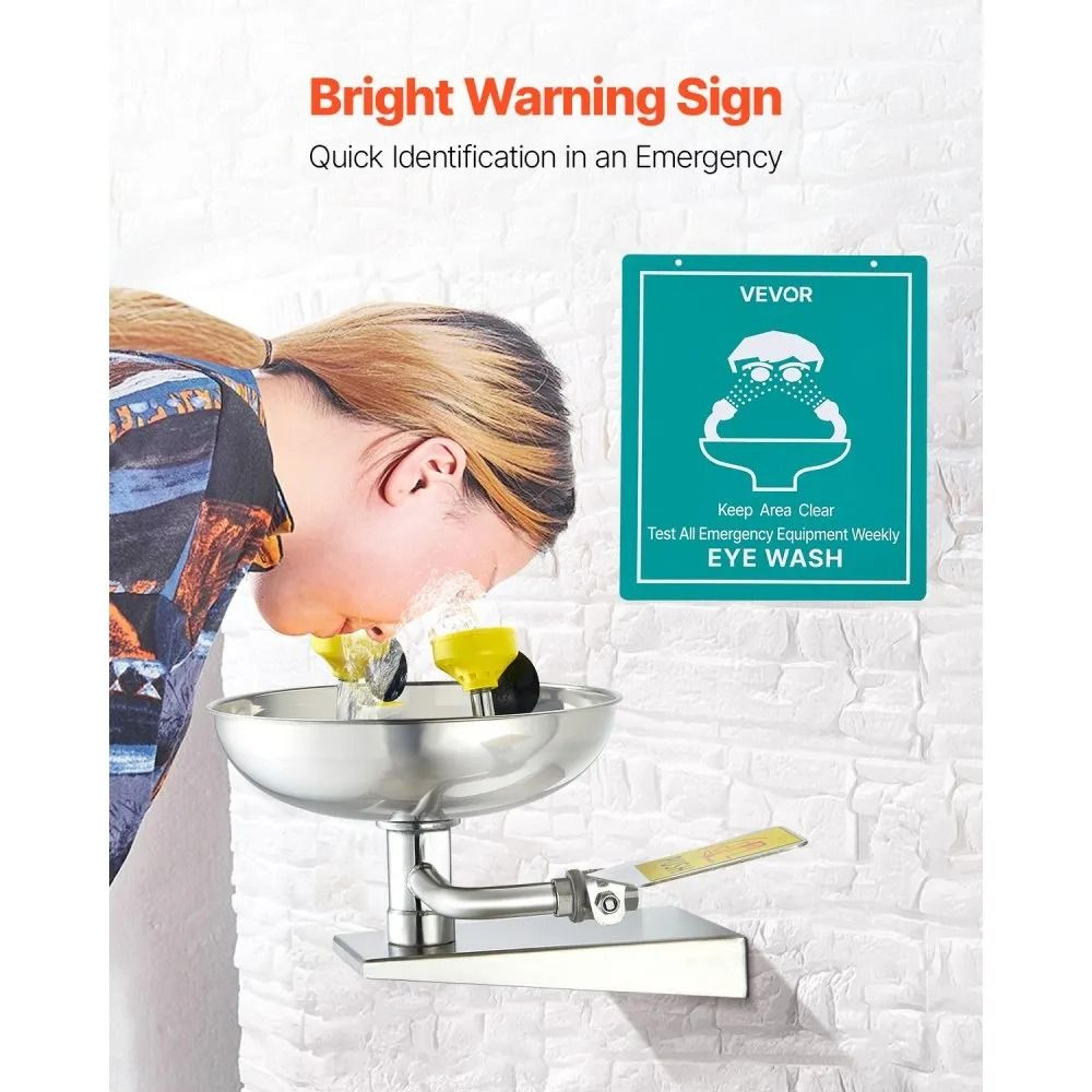 Emergency Eye Wash Station WallMounted Stainless Steel Eyewash Unit 1