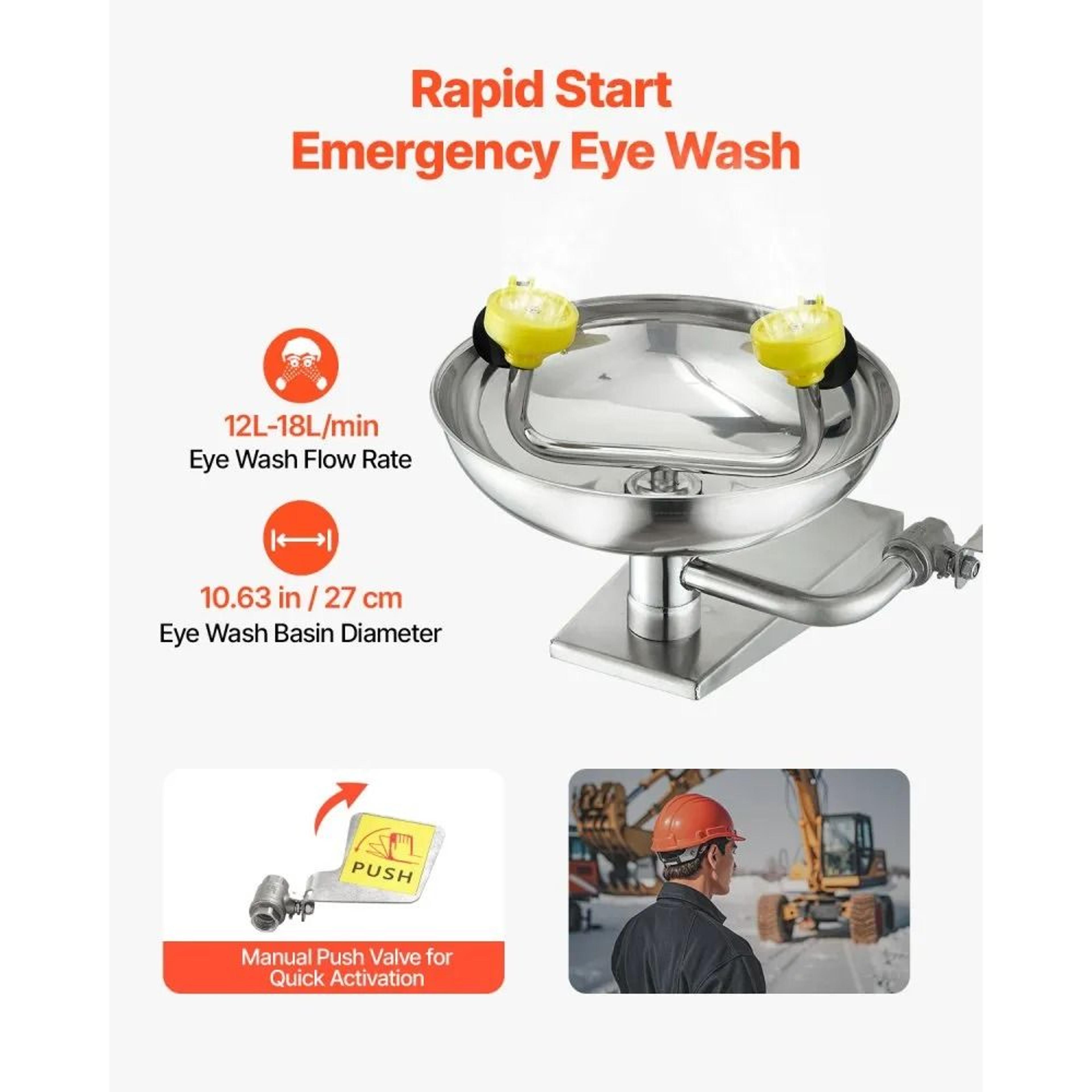 Emergency Eye Wash Station WallMounted Stainless Steel Eyewash Unit 3