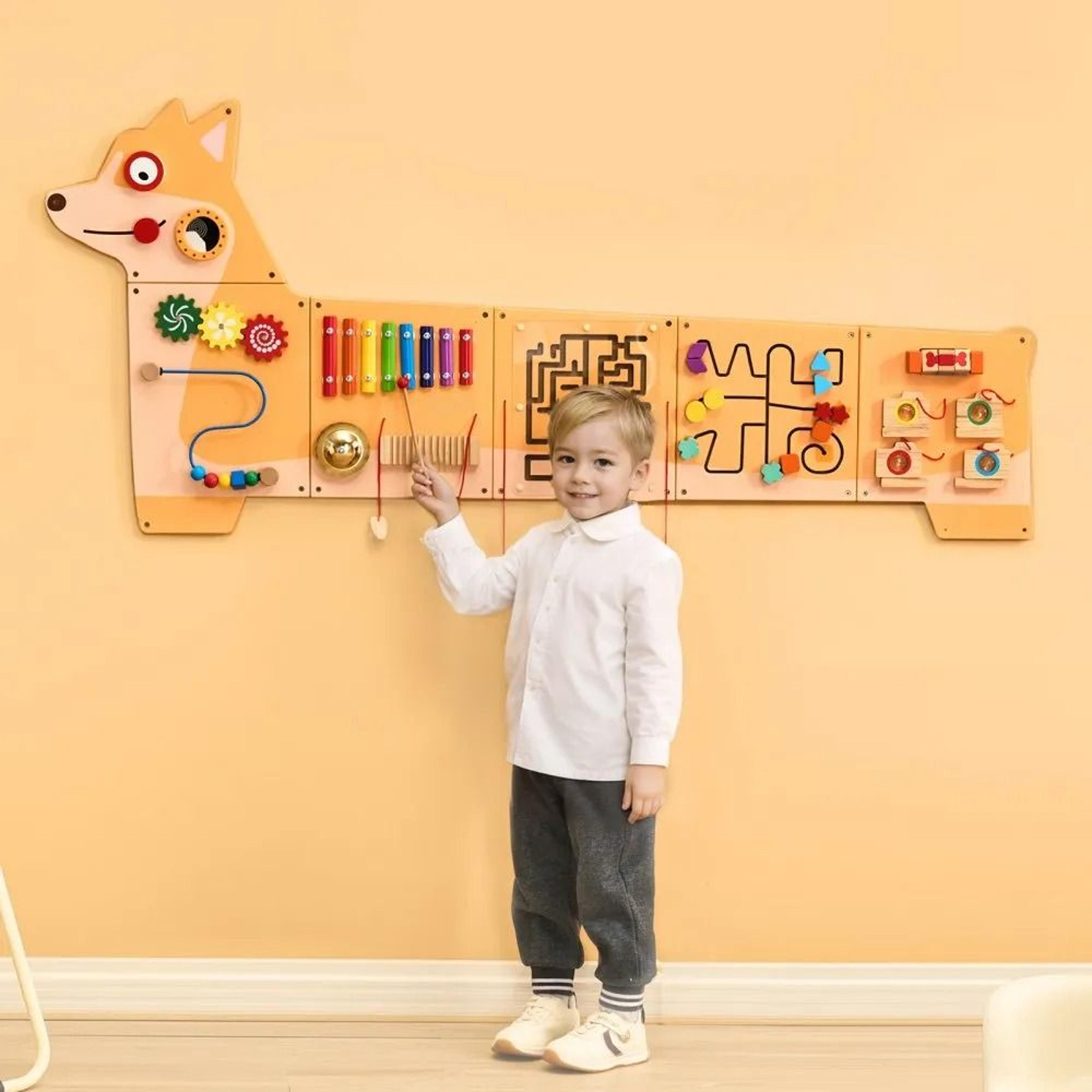 Montessori Puppy Activity Wall Busy Board With 12 Sensory Learning Activities 6