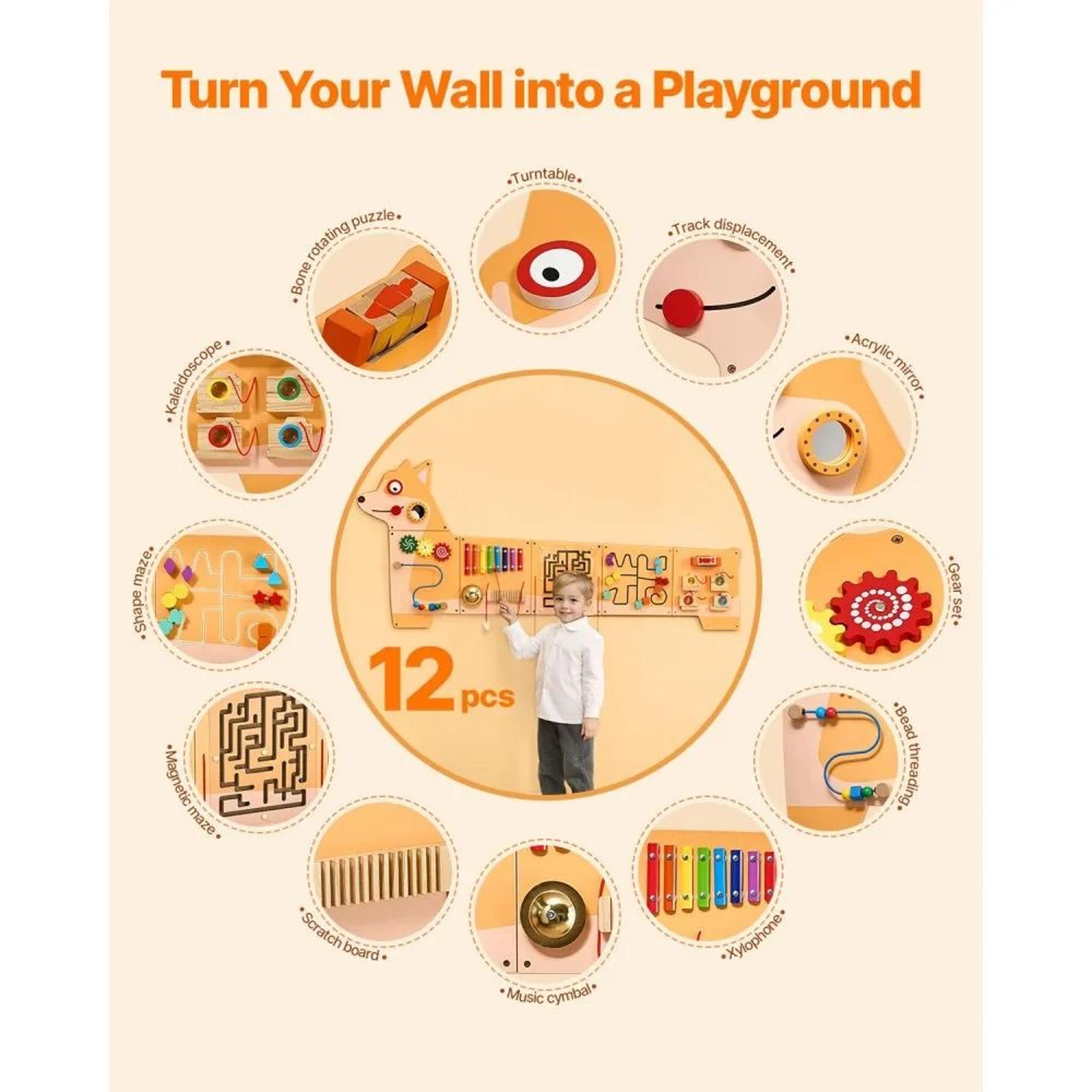 Montessori Puppy Activity Wall Busy Board With 12 Sensory Learning Activities 5