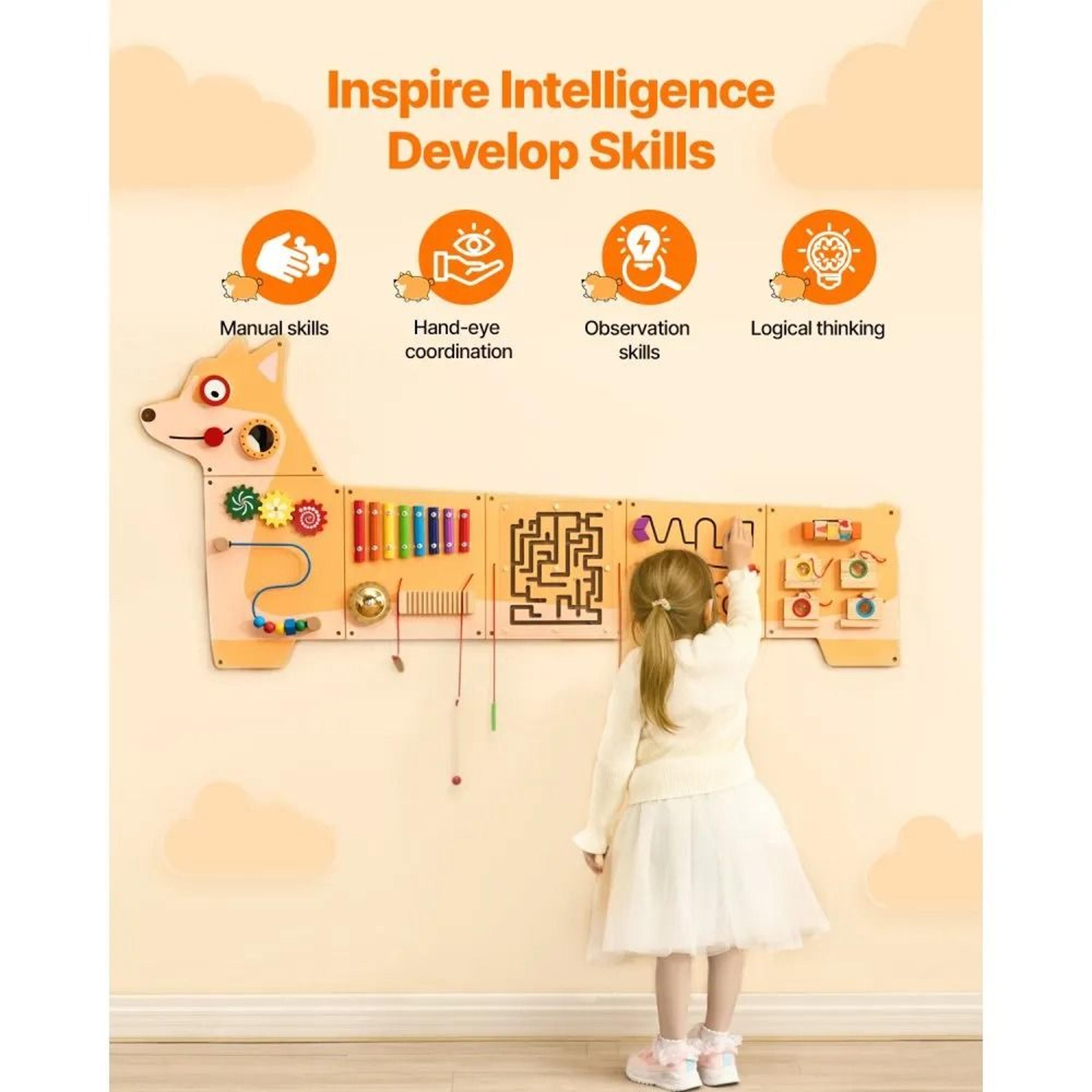 Montessori Puppy Activity Wall Busy Board With 12 Sensory Learning Activities 3