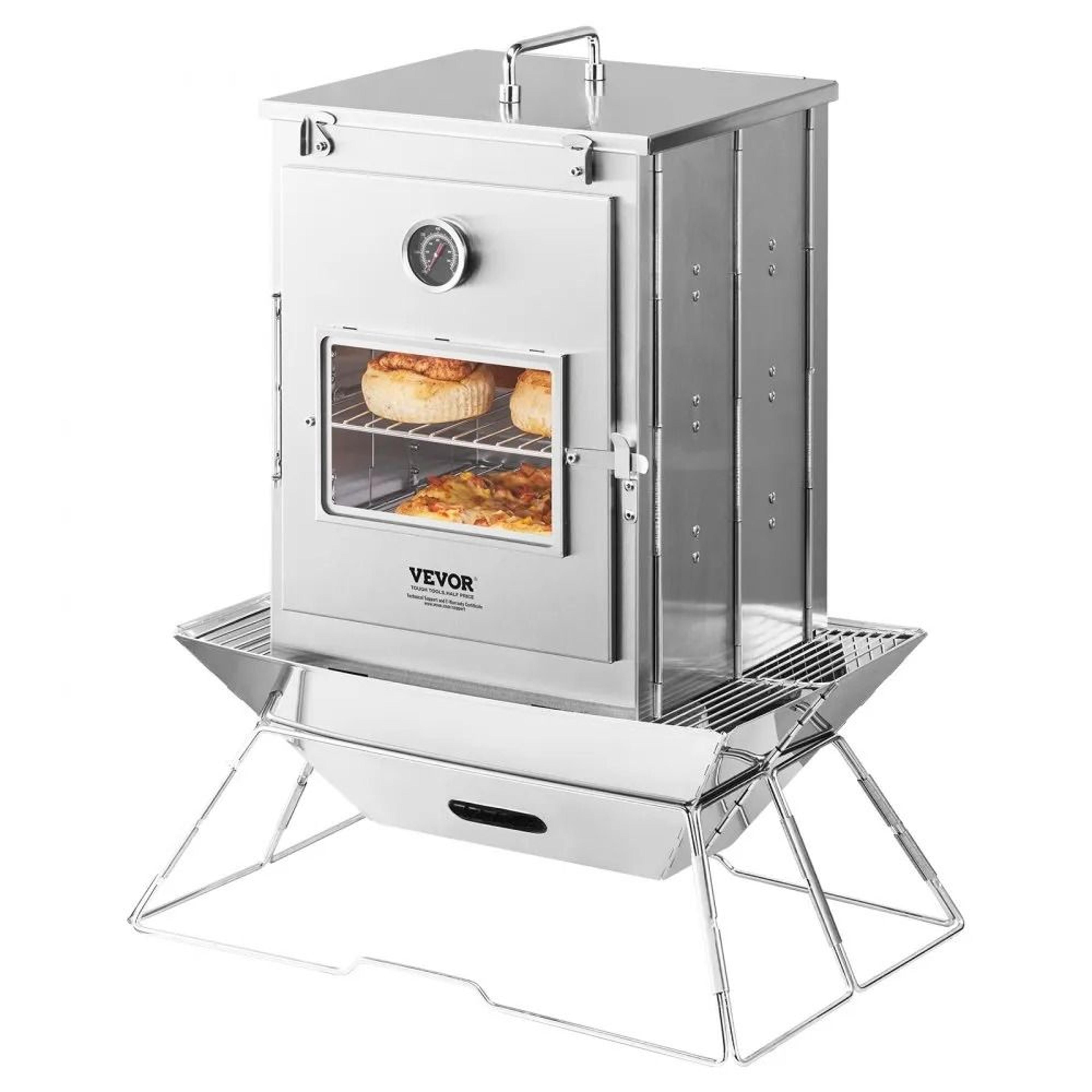 foldable camping oven with 3-tier racks and thermometer stainless steel portable outdoor oven