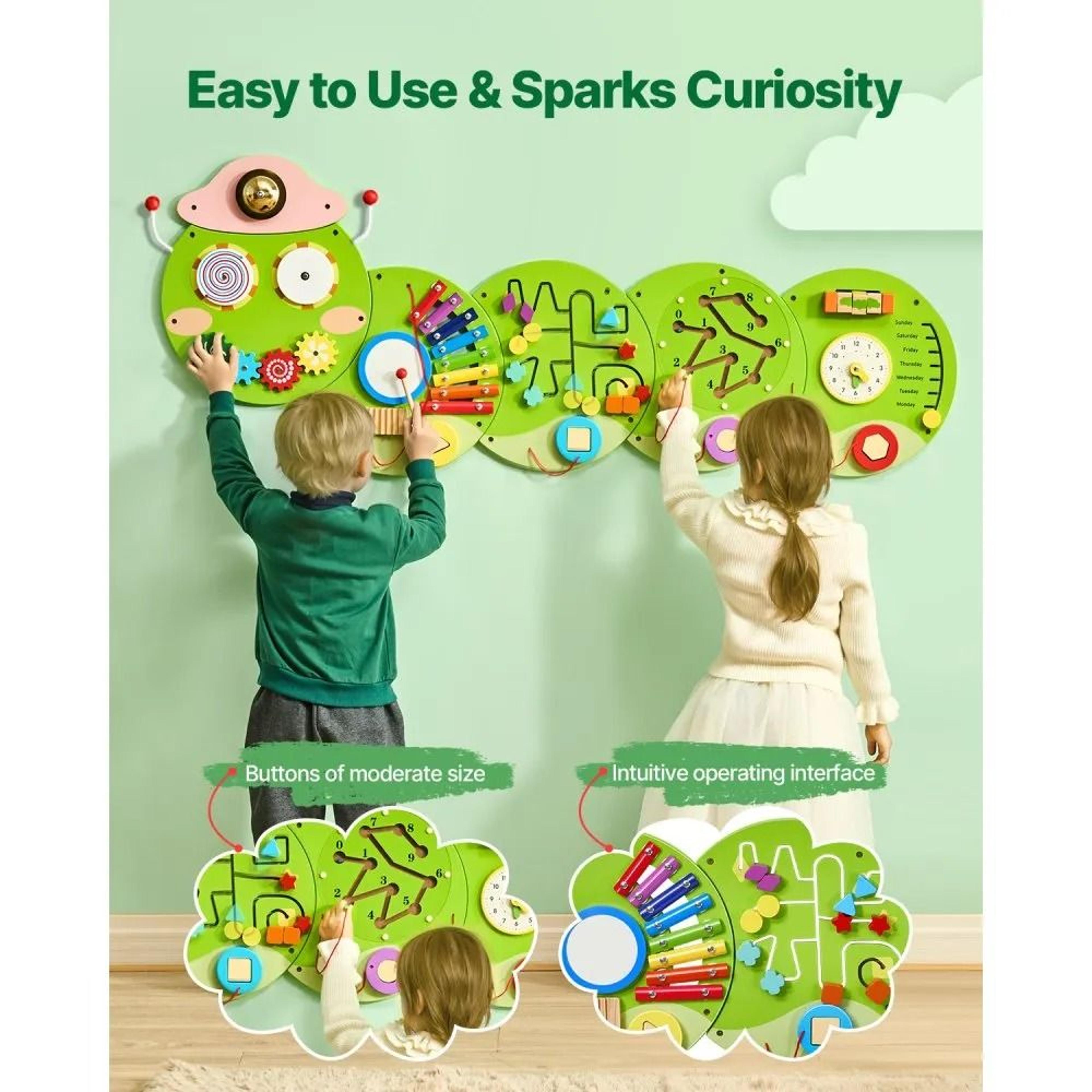 Caterpillar Montessori Wall Busy Board With 12 Sensory Activities For Kids 1