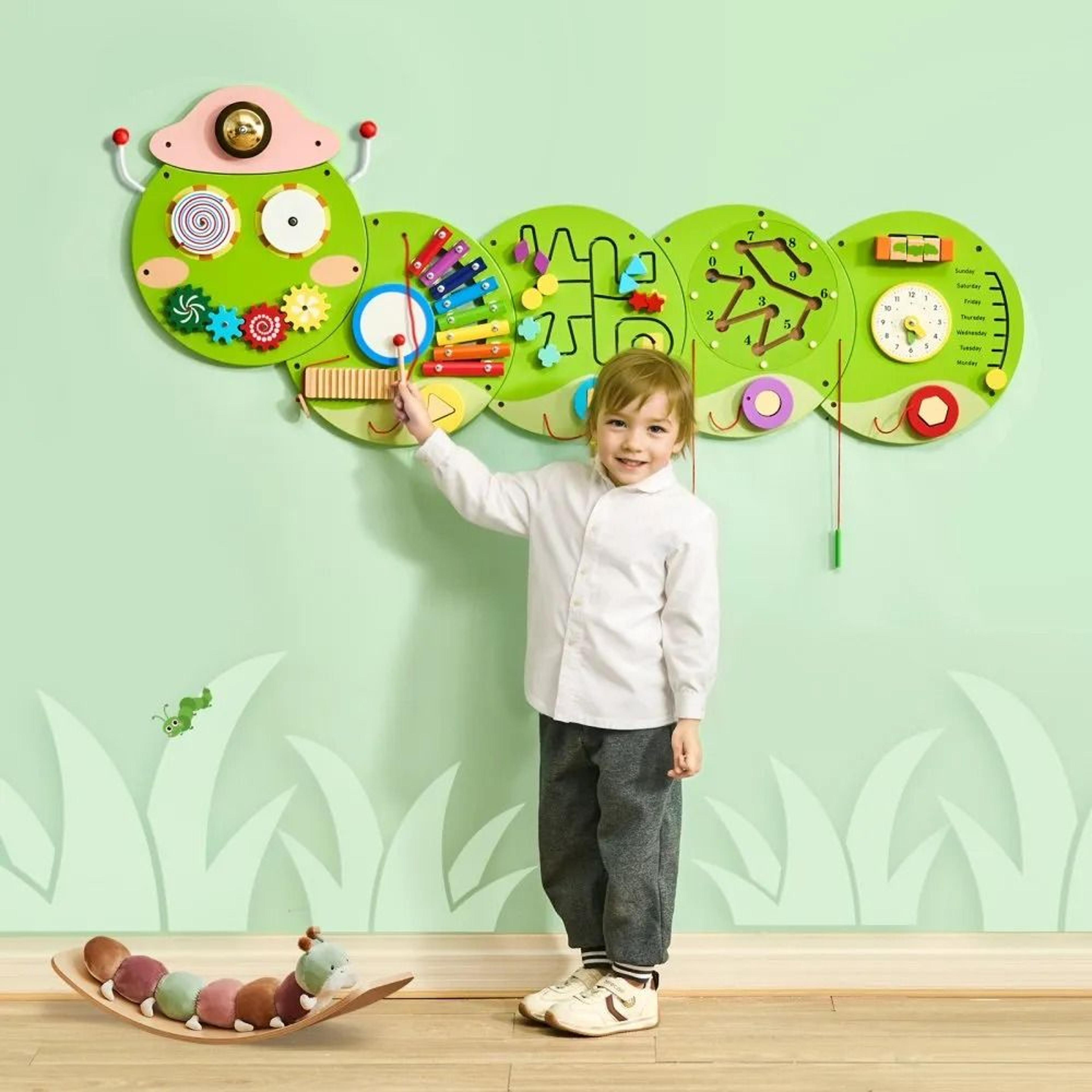 Caterpillar Montessori Wall Busy Board With 12 Sensory Activities For Kids 6
