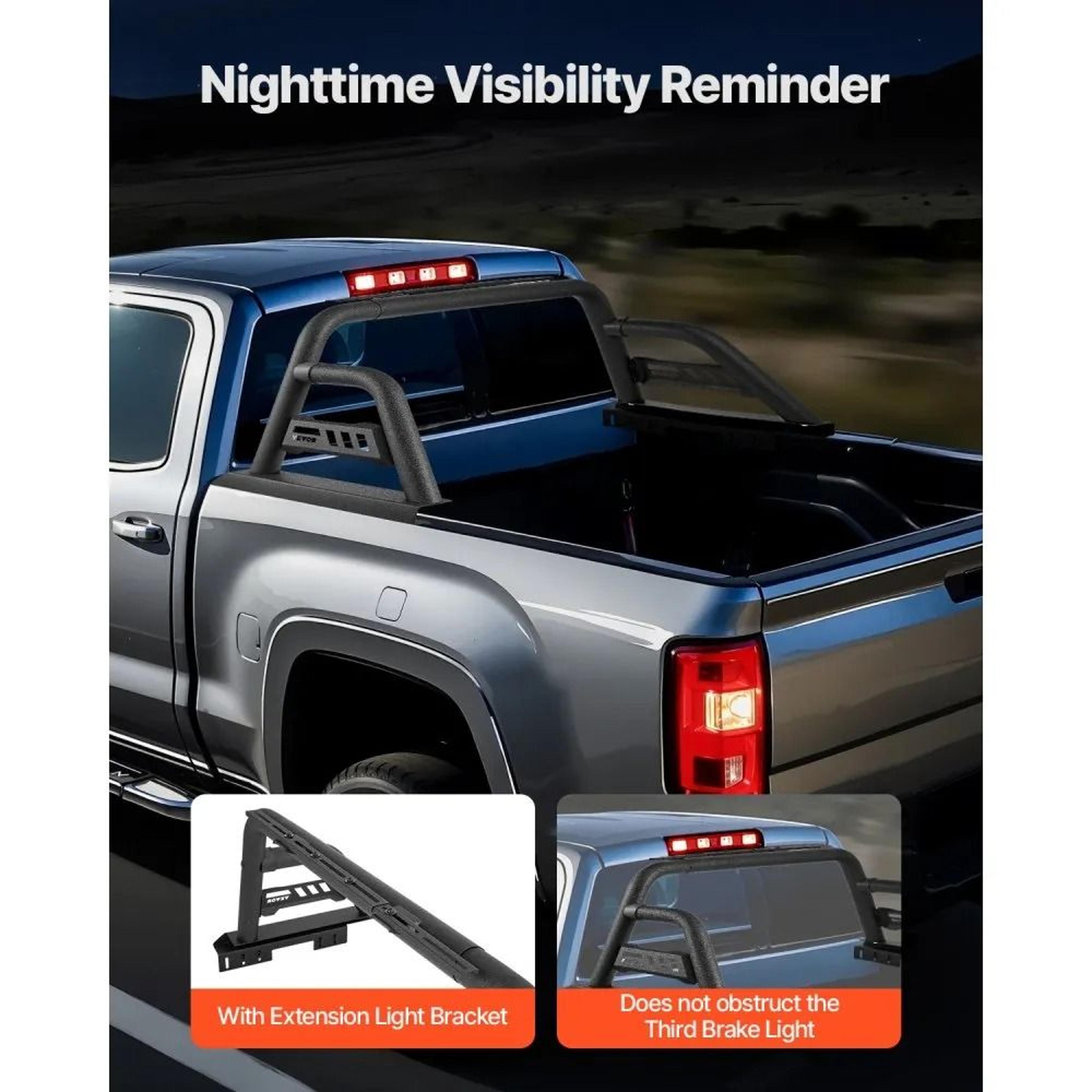 Universal Truck Bed Roll Bar Adjustable Carbon Steel Pickup Chase Rack With Light Bracket 1