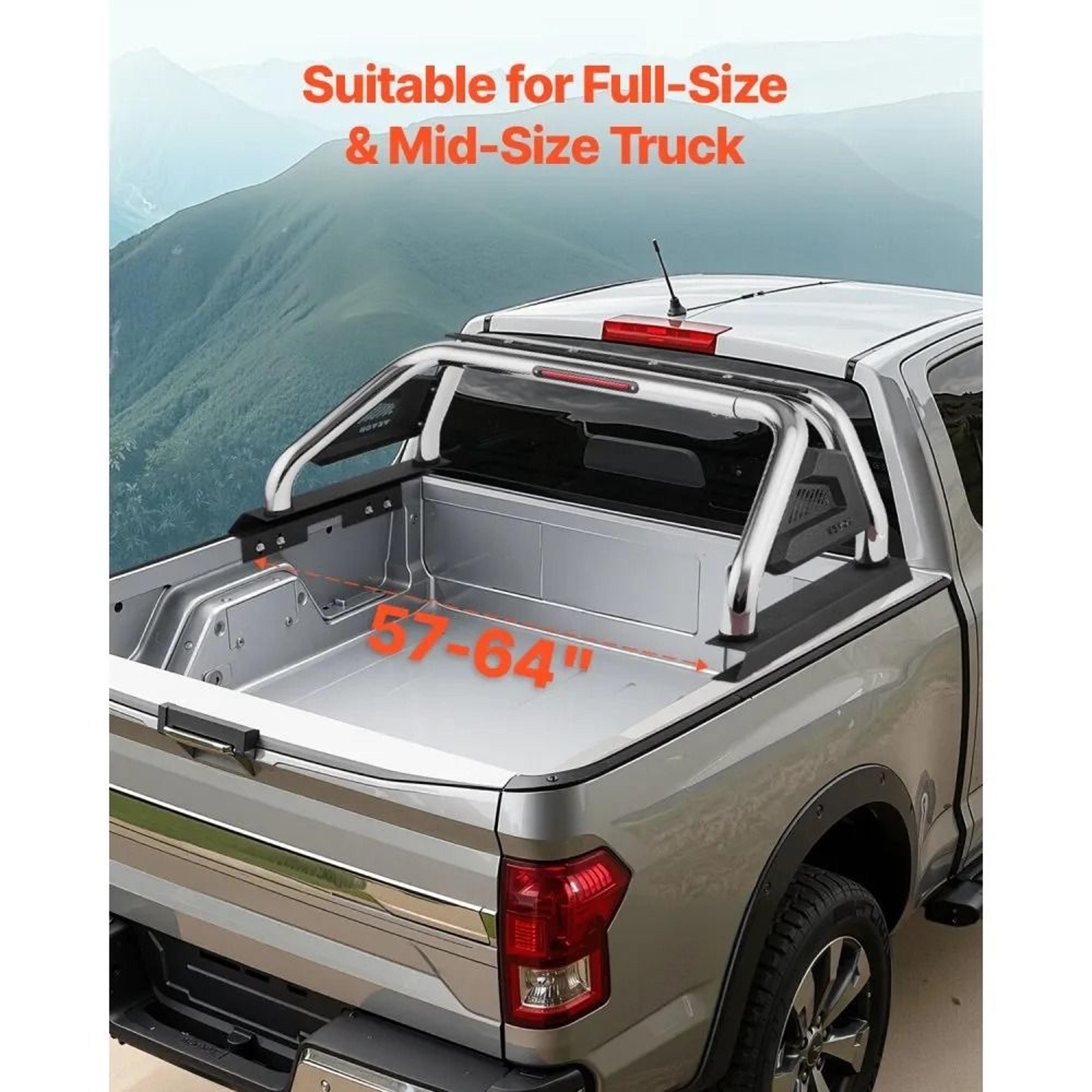 Adjustable Truck Bed Roll Bar Chase Rack With LED Brake Light For Pickup Trucks 2