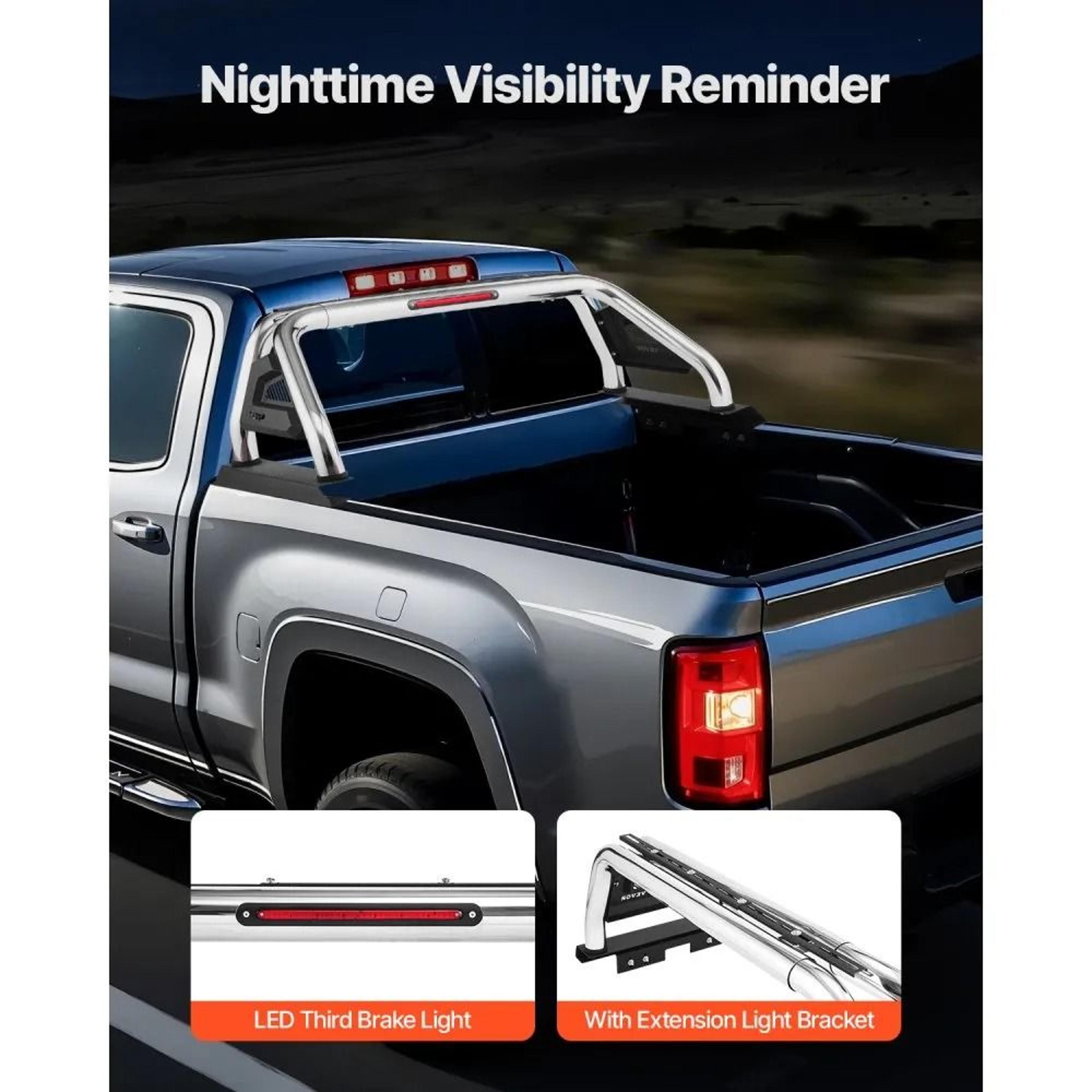 Adjustable Truck Bed Roll Bar Chase Rack With LED Brake Light For Pickup Trucks 1