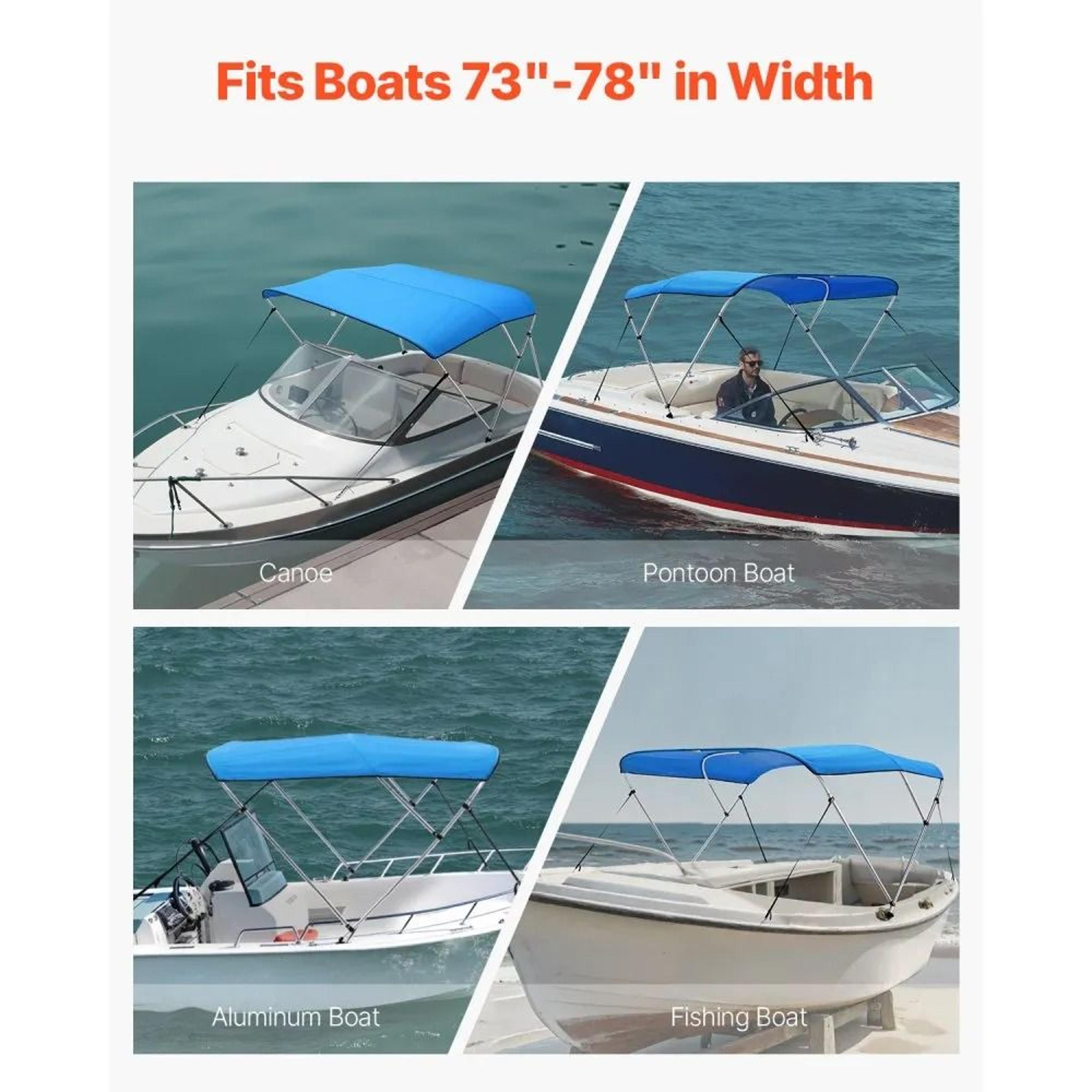 3 Bow Boat Bimini Top With 600D Waterproof Canopy And Aluminum Frame Pacific Blue 2