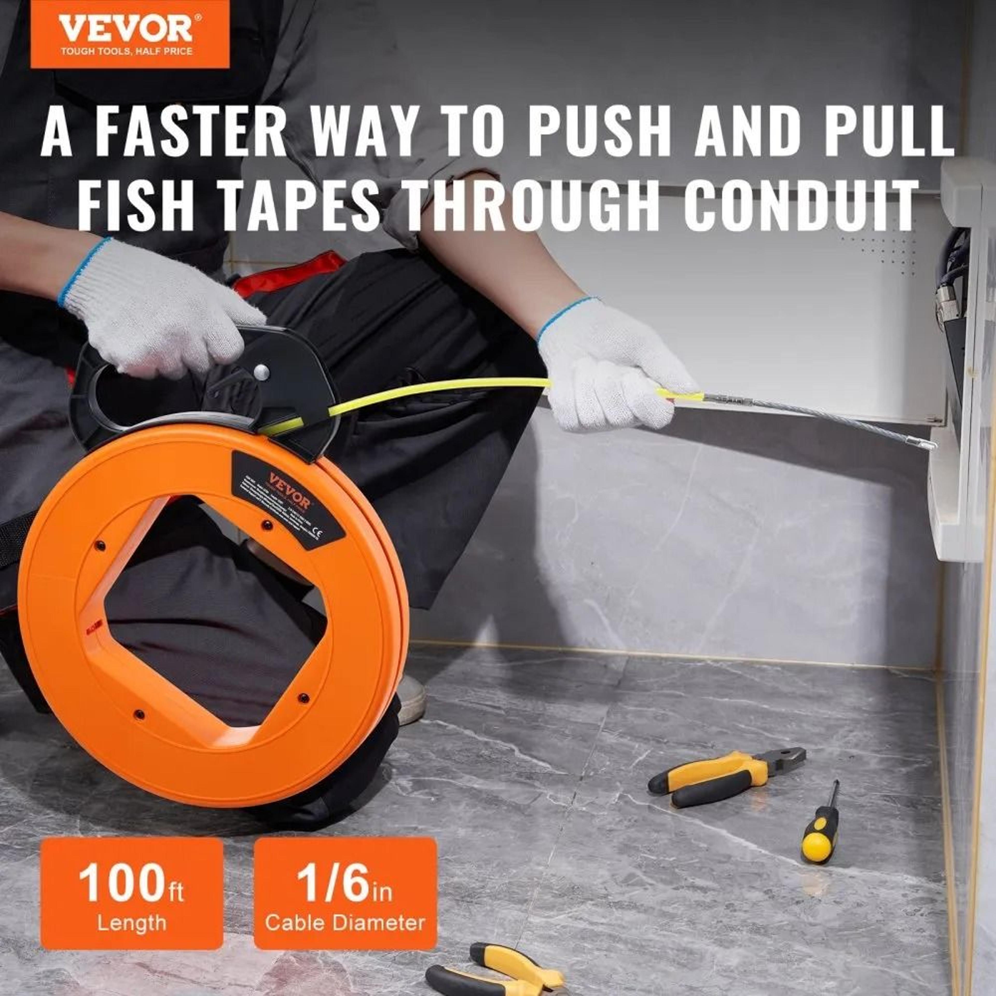 100 Ft Fiberglass Fish Tape Wire Puller With NonConductive Cable Guide 3