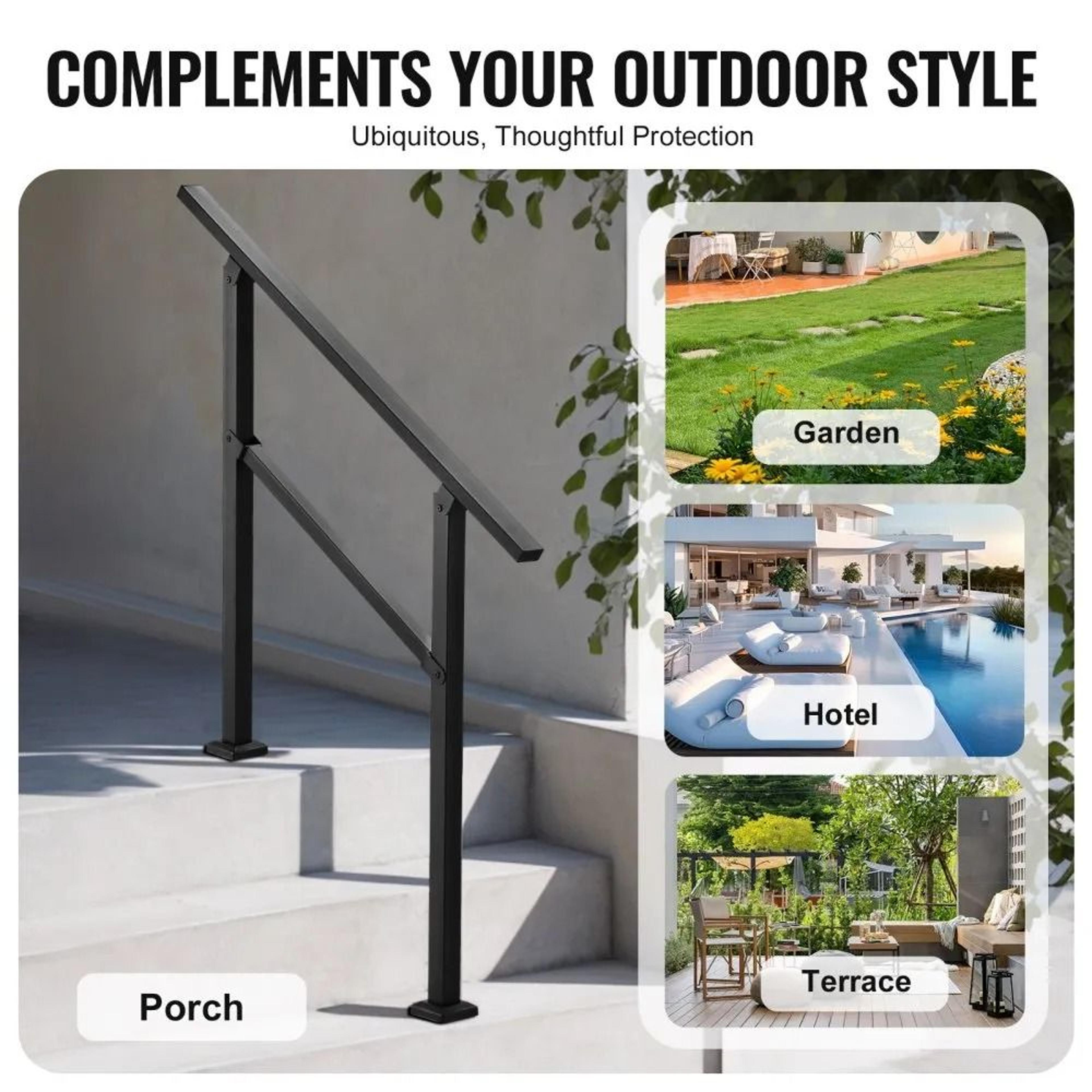 Outdoor Handrails For 23 Steps Adjustable Carbon Steel Stair Railing Kit 5
