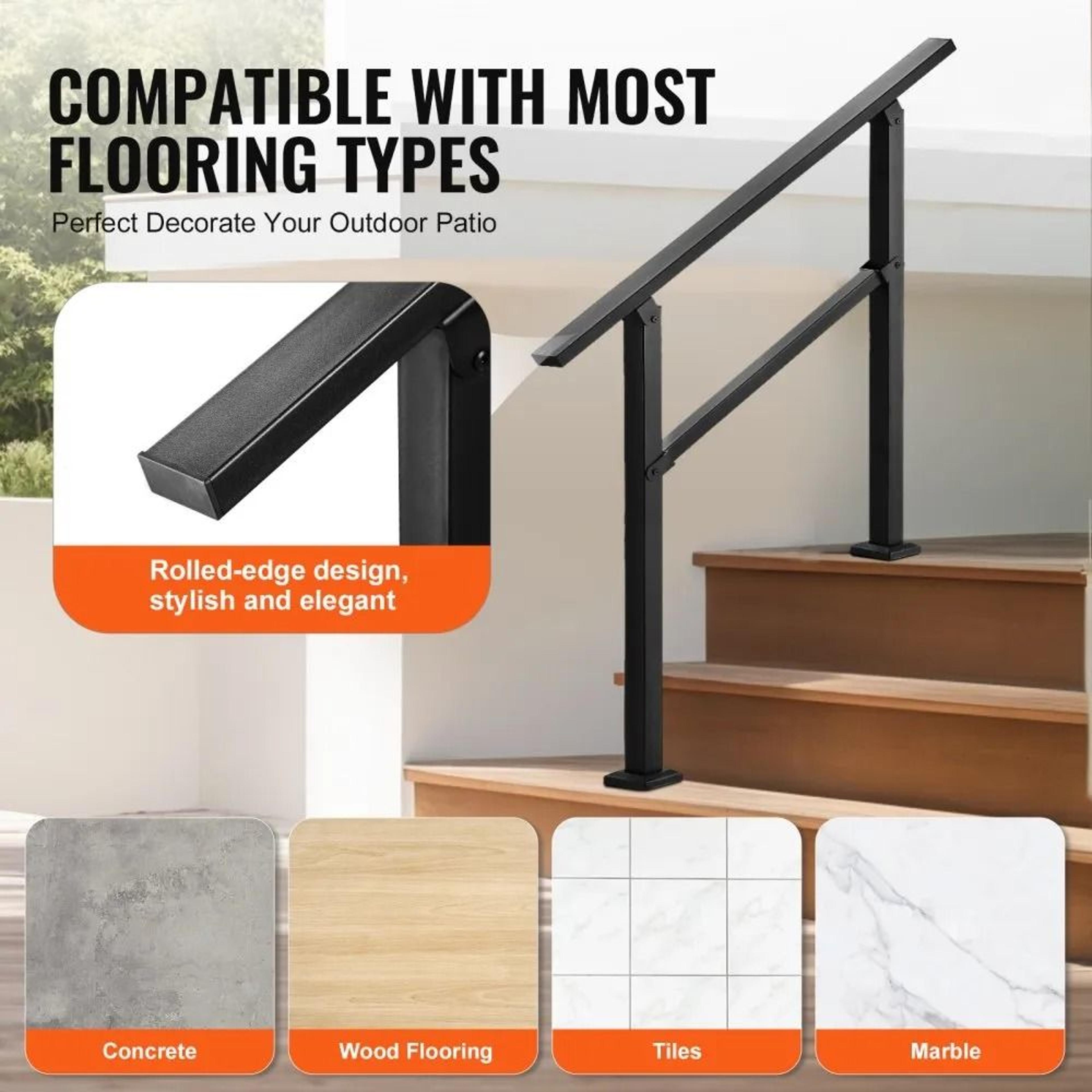 Outdoor Handrails For 23 Steps Adjustable Carbon Steel Stair Railing Kit 3