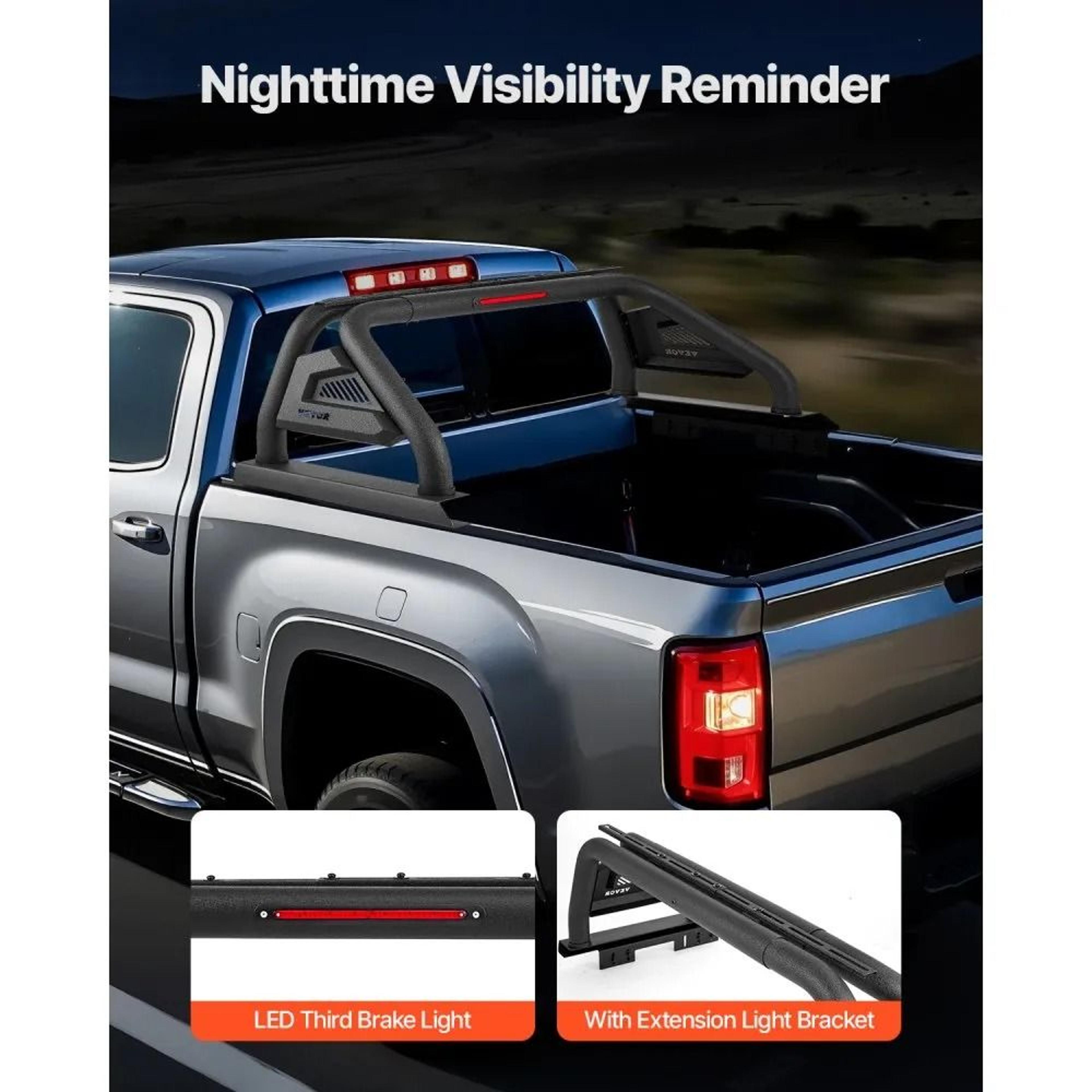 Adjustable Truck Bed Roll Bar With LED Brake Light And Carbon Steel Construction 1