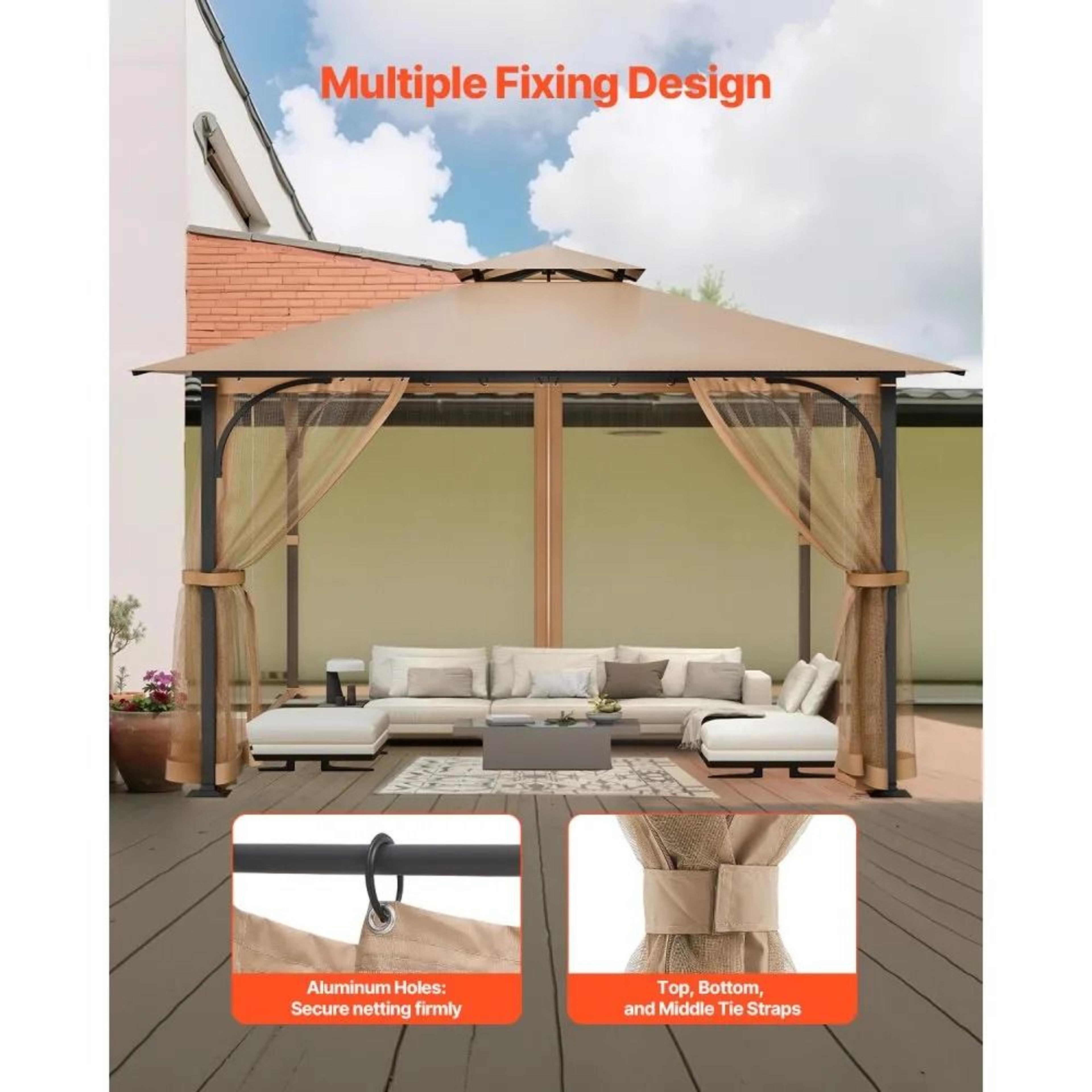 Gazebo Replacement Netting 10 X 10 FT With 4 Mesh Panels And Double Zippers 4