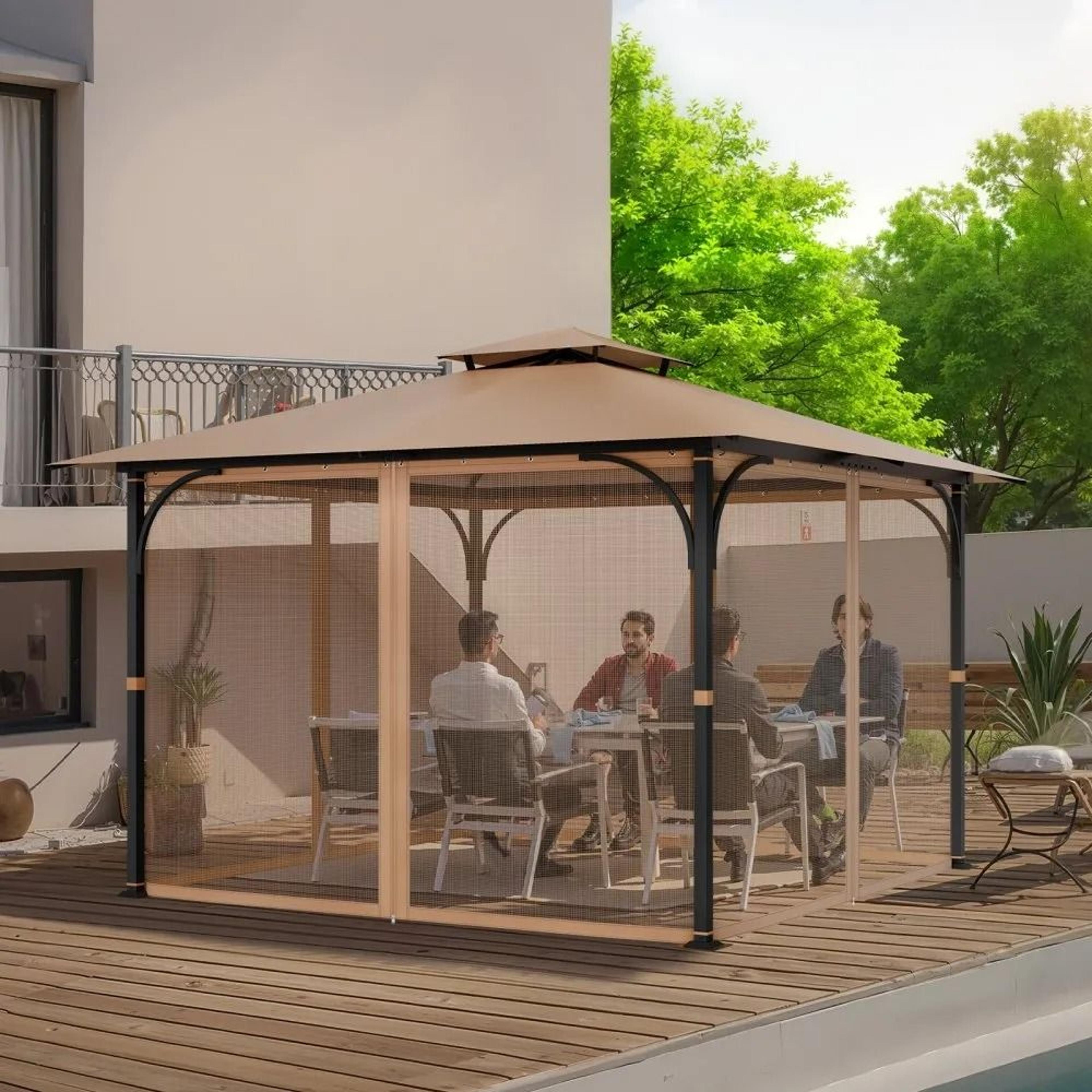 Gazebo Replacement Netting 10 X 10 FT With 4 Mesh Panels And Double Zippers 5