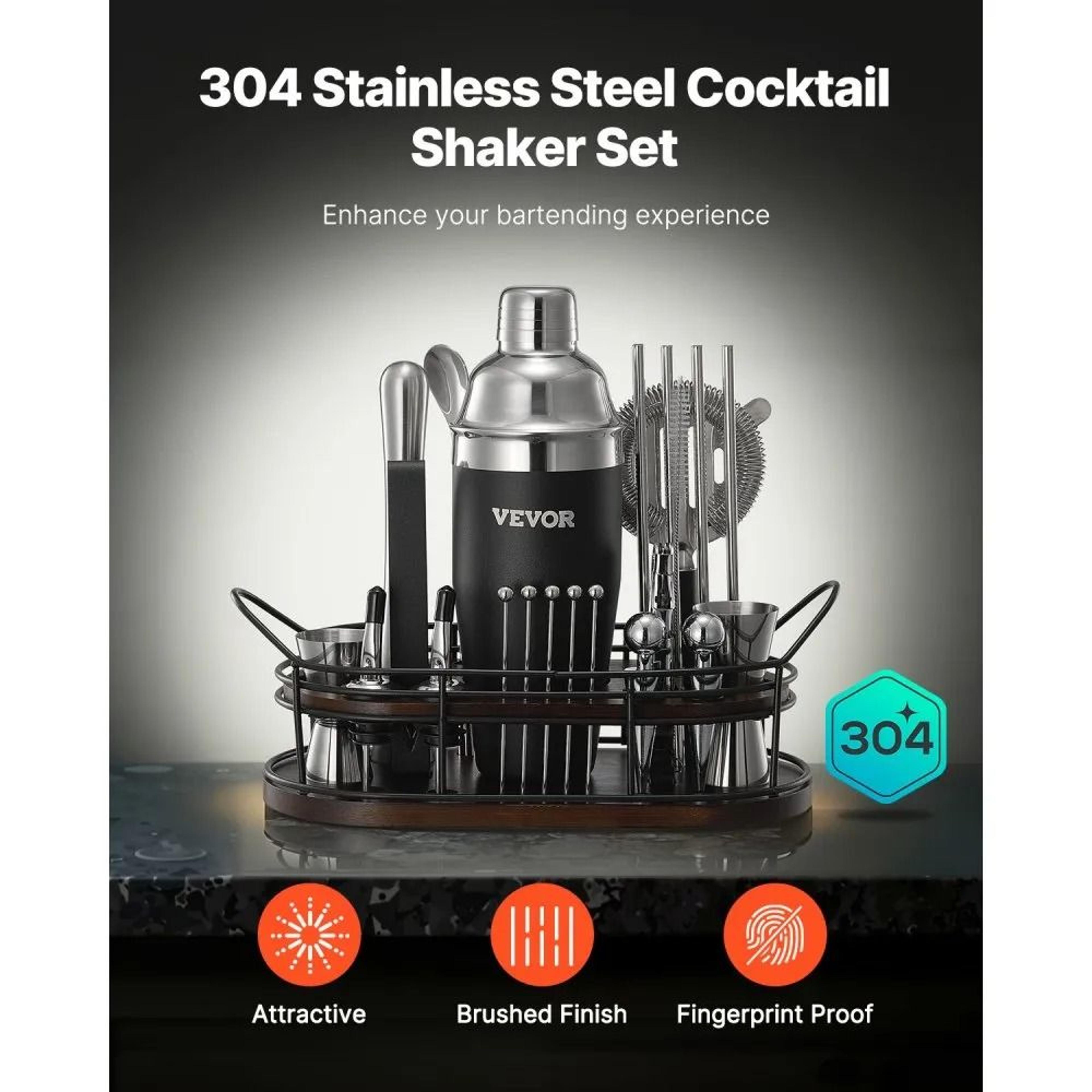 23Piece Stainless Steel Cocktail Shaker Set With Bamboo Stand And Bar Tools 4