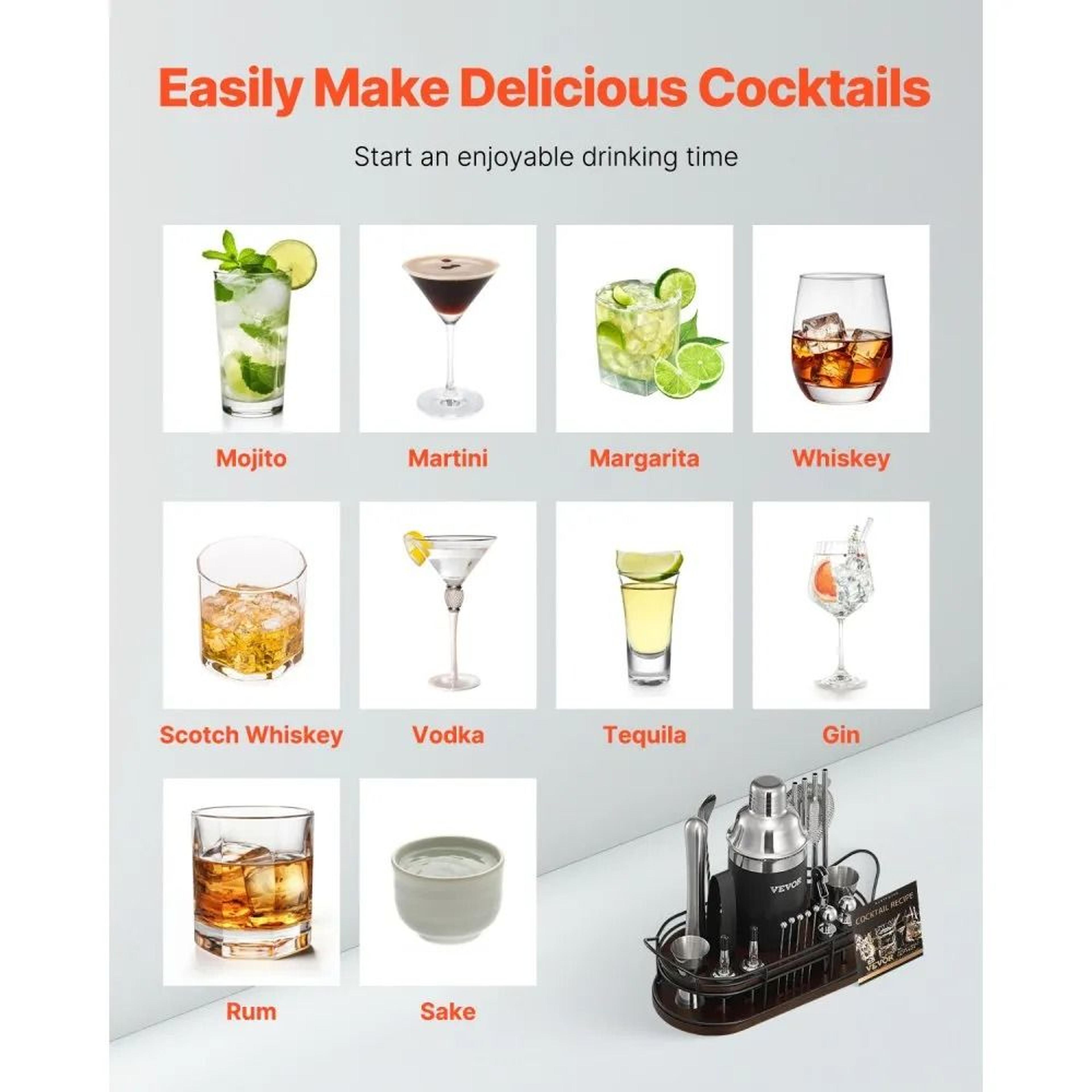 23Piece Stainless Steel Cocktail Shaker Set With Bamboo Stand And Bar Tools 3