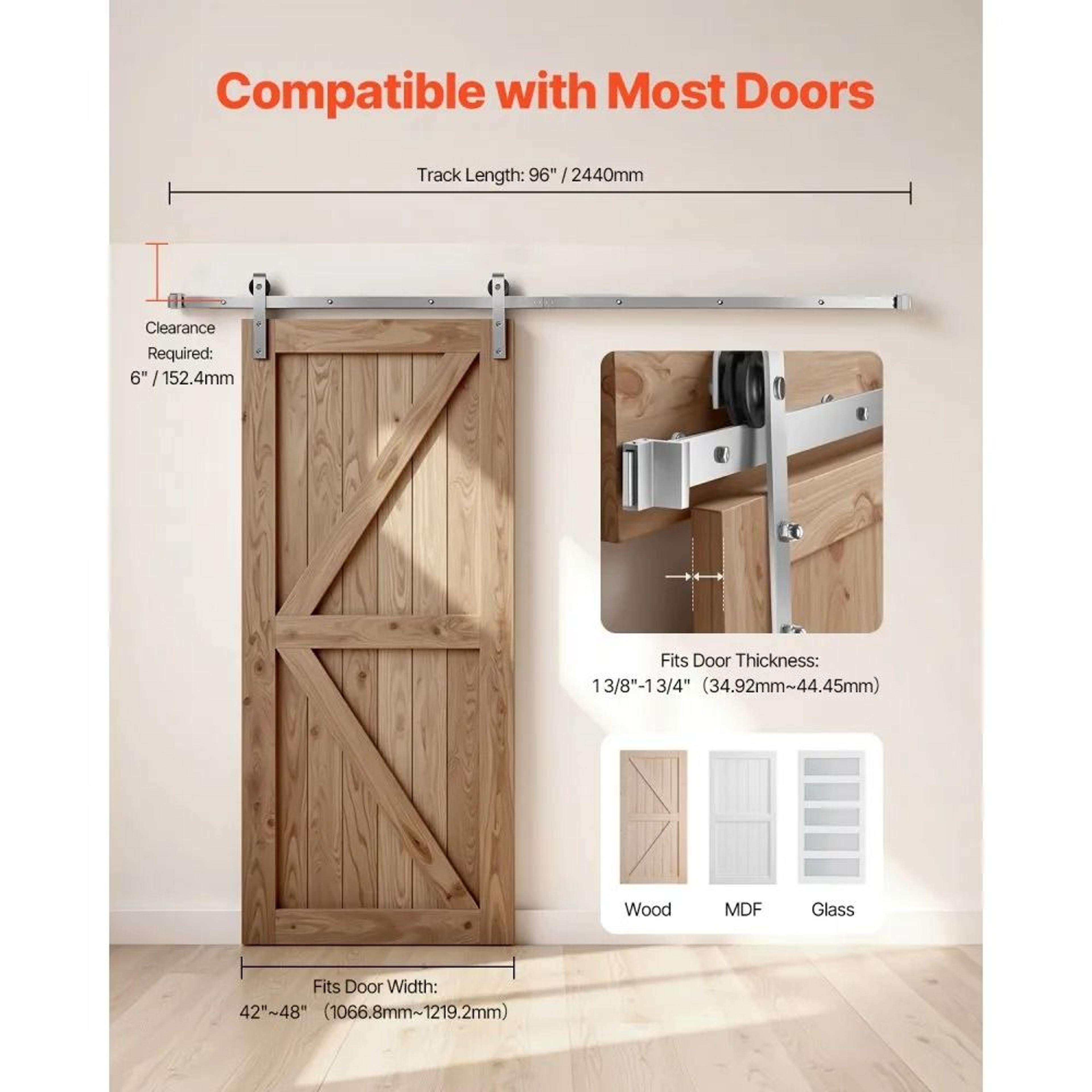 8FT Sliding Barn Door Hardware Kit With JShape Rollers And 330 LBS Capacity 1