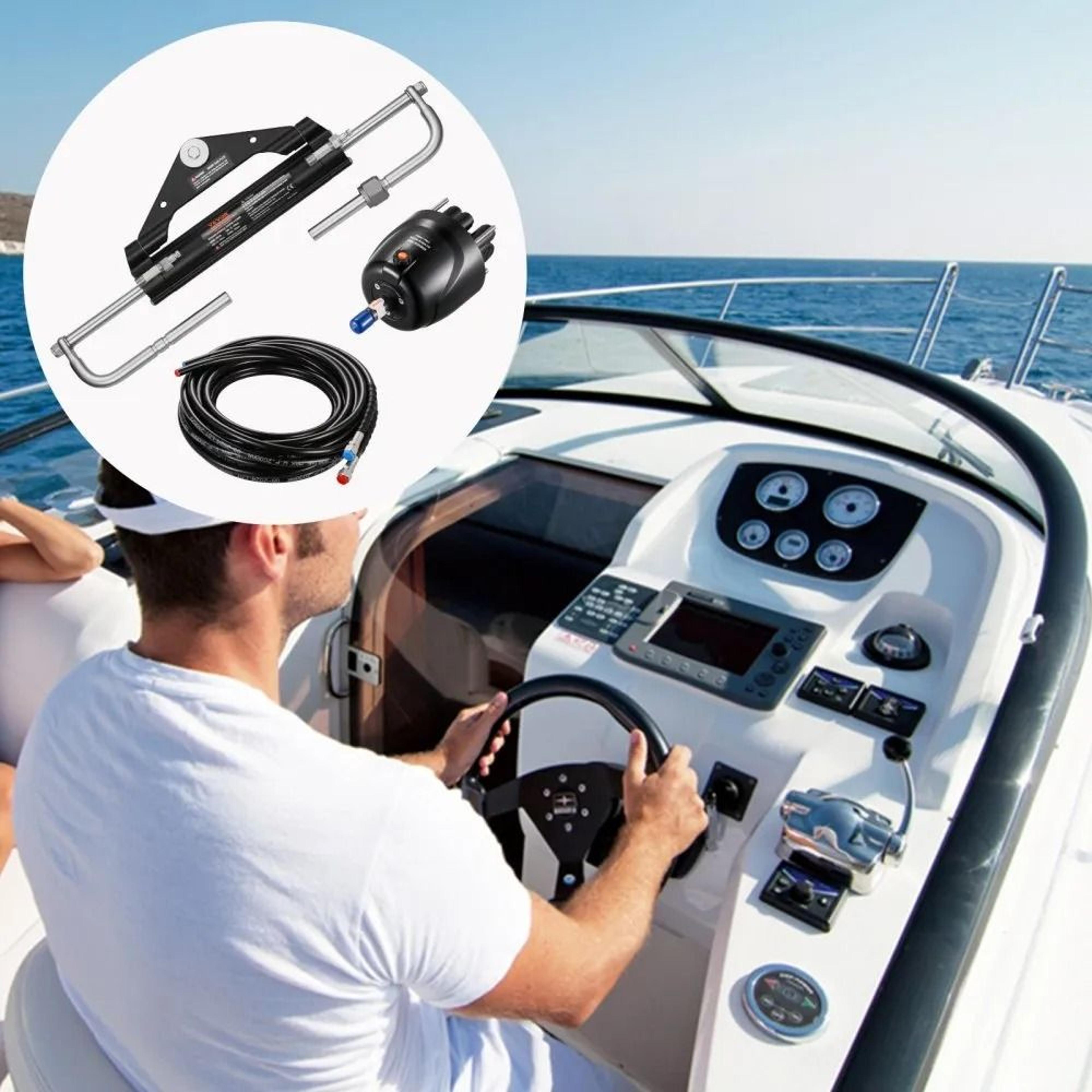 150HP Hydraulic Outboard Steering Kit With 135Inch Wheel And 26FT Hoses 5