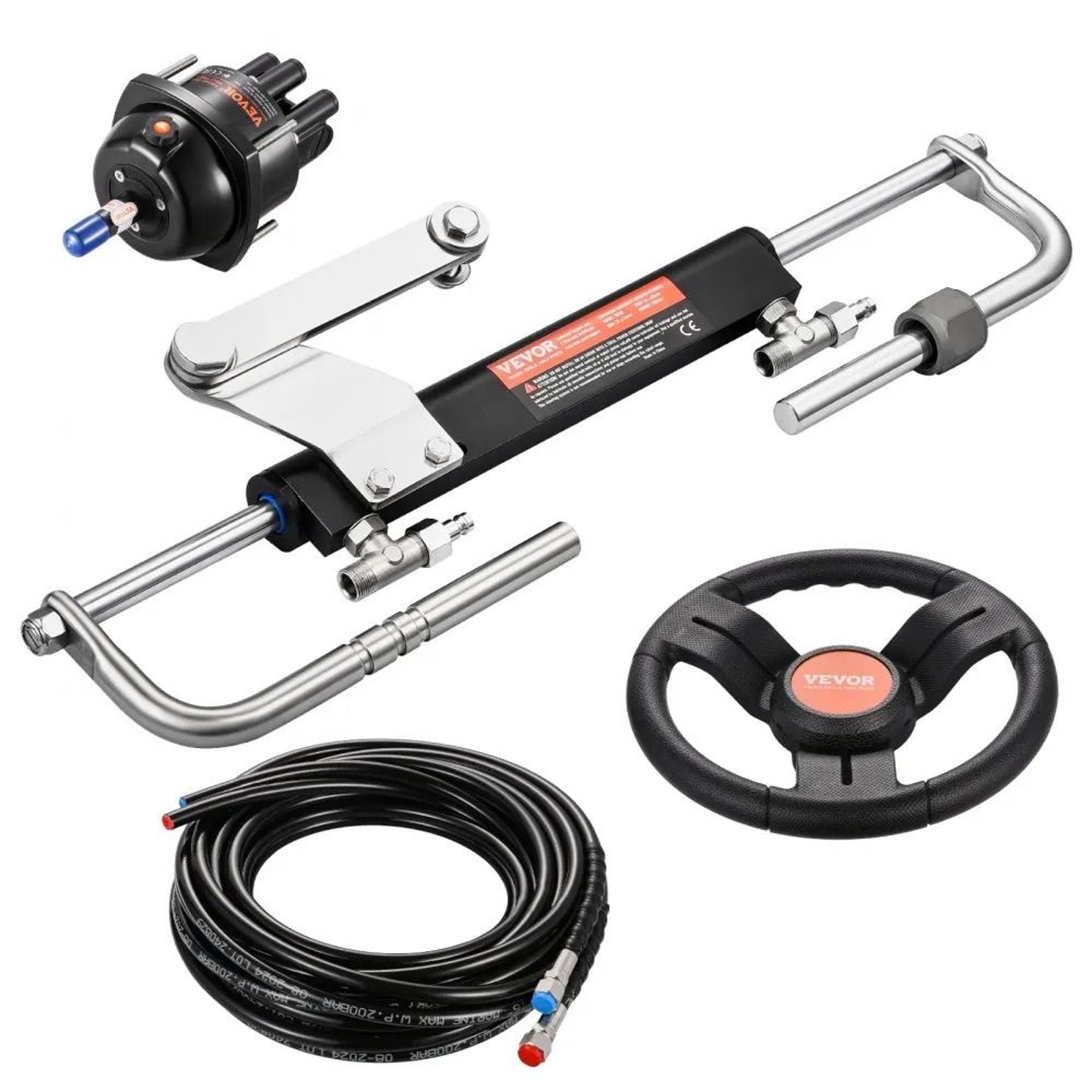 90hp hydraulic outboard steering kit with 13.5-inch wheel and 26ft hoses