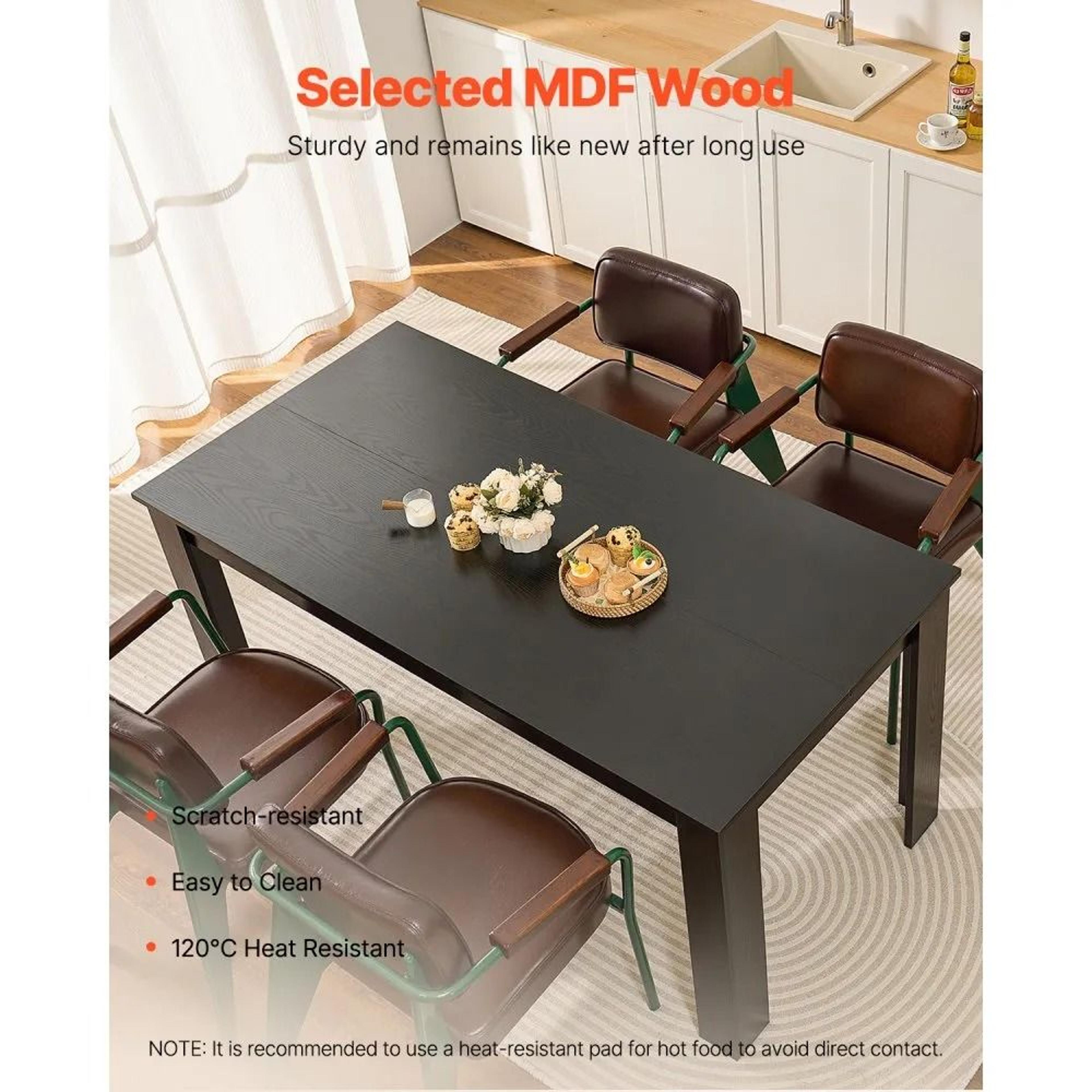 Modern Black Rectangular Dining Table For 46 People With 63Inch MDF Tabletop 1
