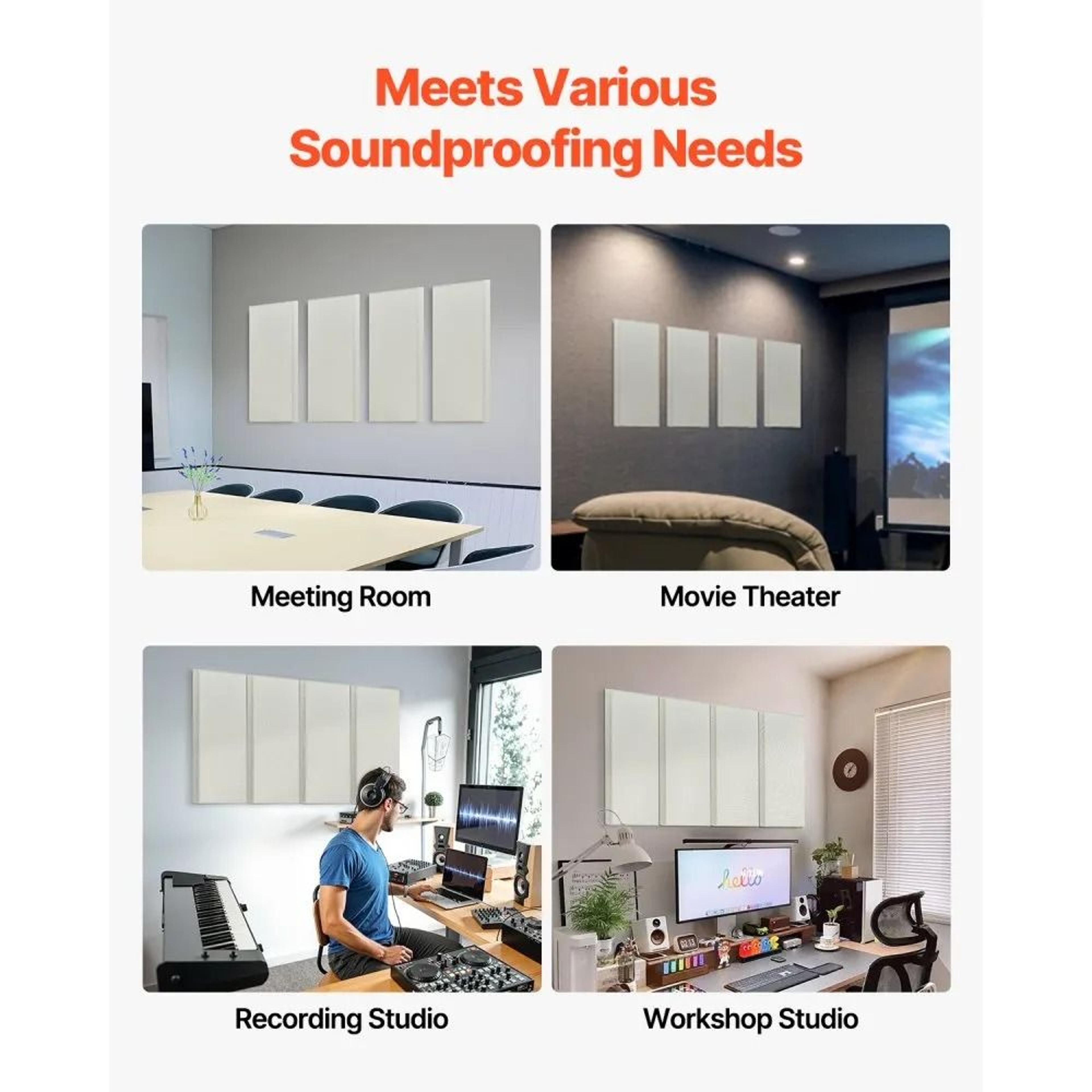 4Pack Acoustic Sound Absorbing Panels 2Inch Thick SelfAdhesive Fiberglass Beige 5