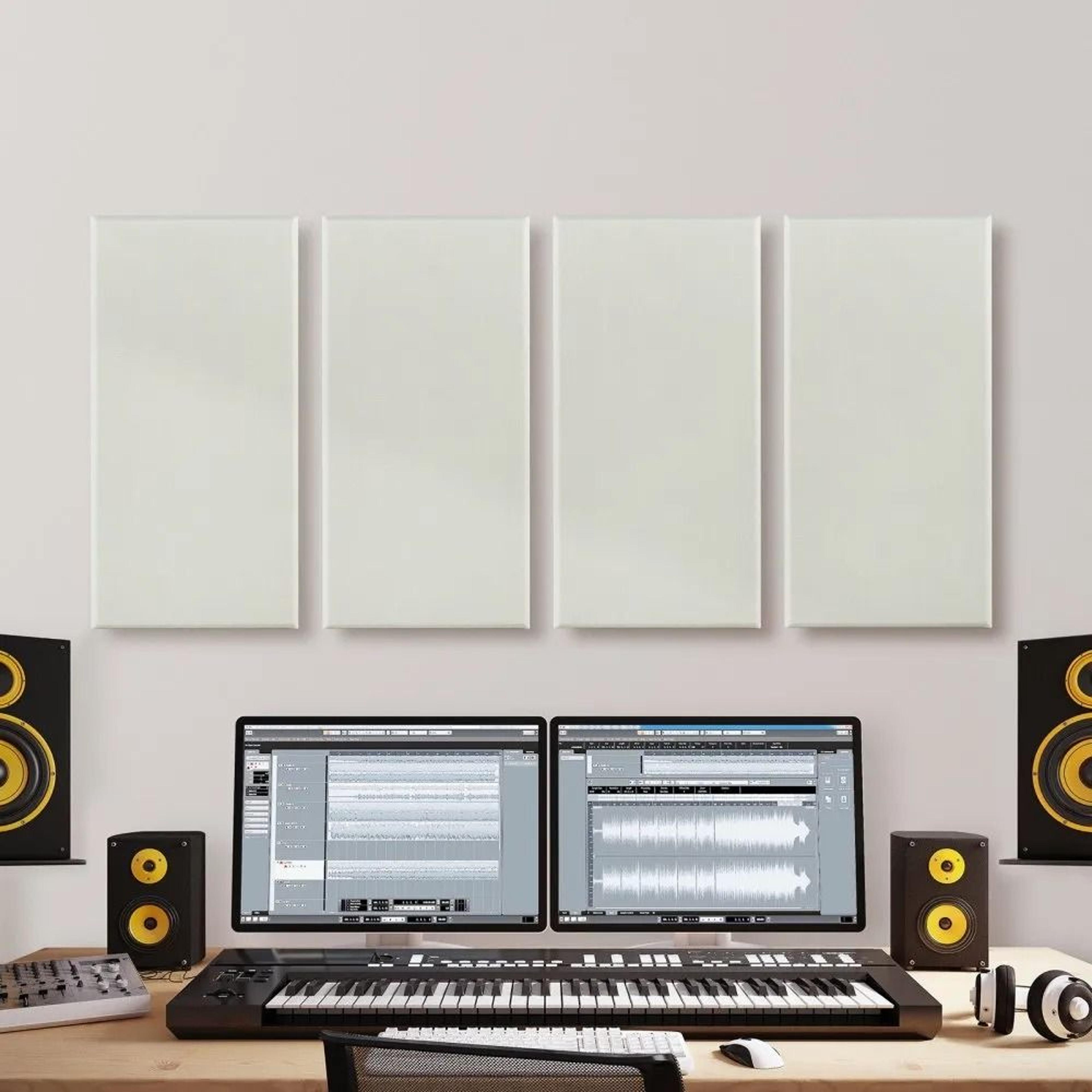 4Pack Acoustic Sound Absorbing Panels 2Inch Thick SelfAdhesive Fiberglass Beige 4