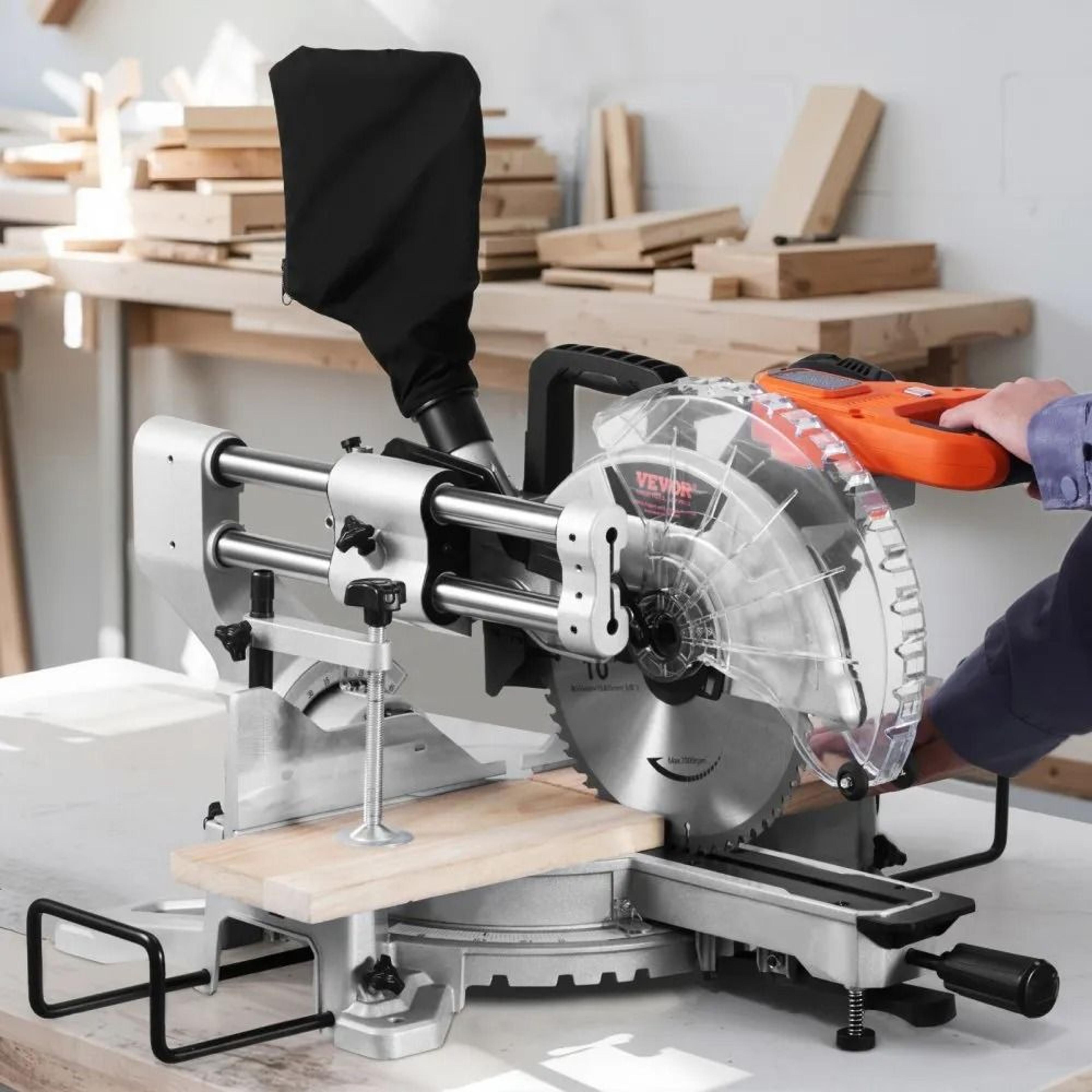 10Inch Sliding Compound Miter Saw With Dual Bevel And LED Cutting Guide 6