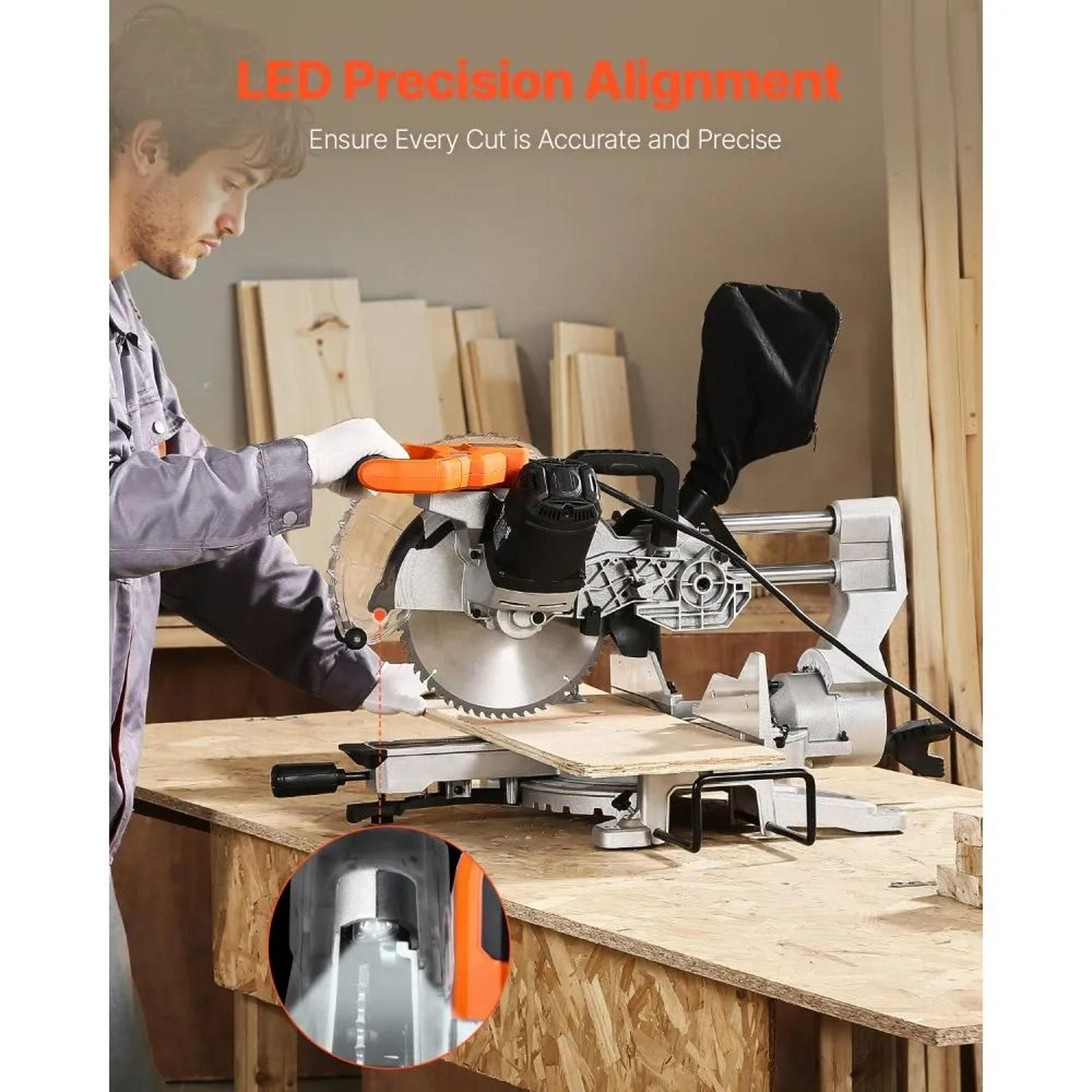 10Inch Sliding Compound Miter Saw With Dual Bevel And LED Cutting Guide 3