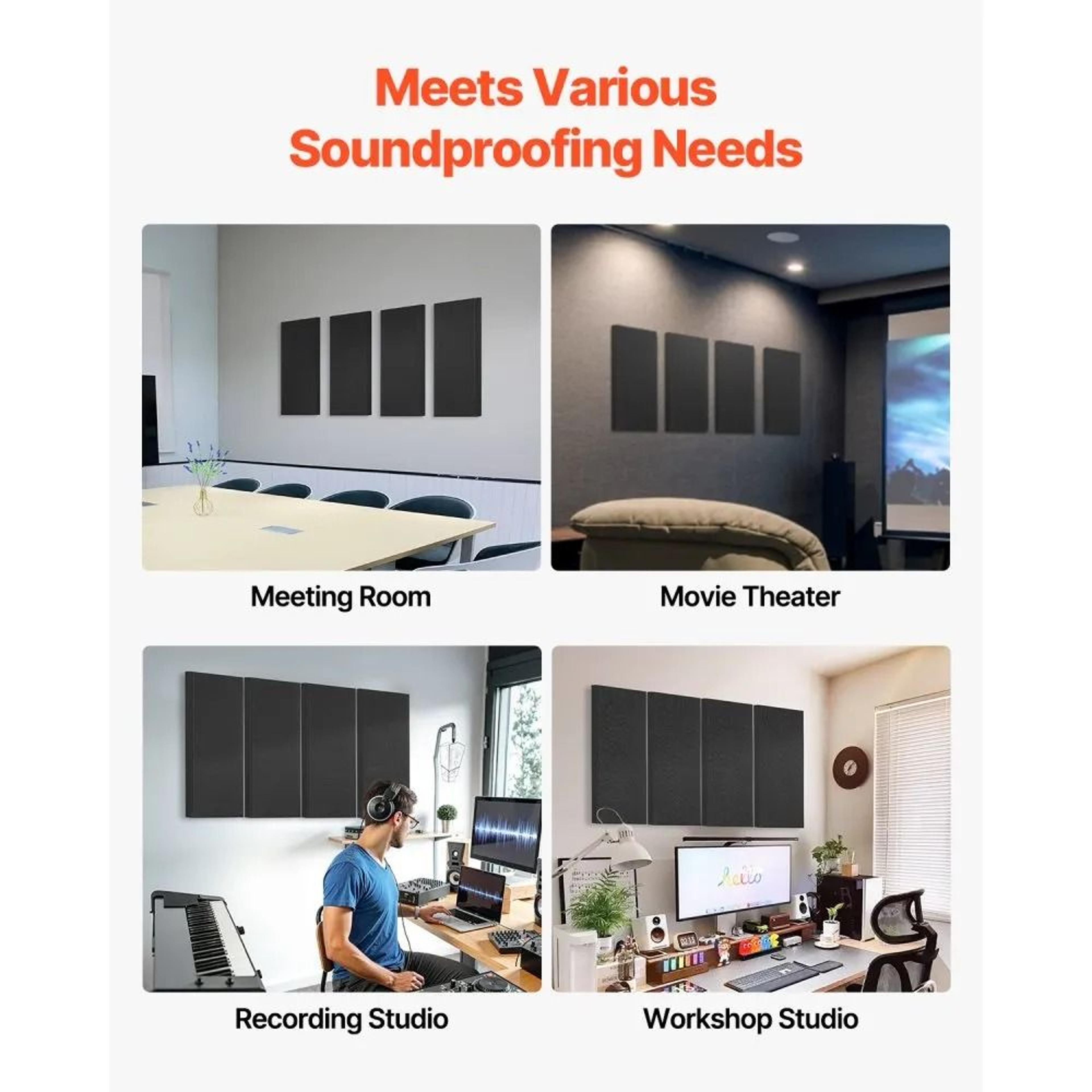 4Pack Acoustic Sound Absorbing Panels With 2Inch Fiberglass And SelfAdhesive Backing 5