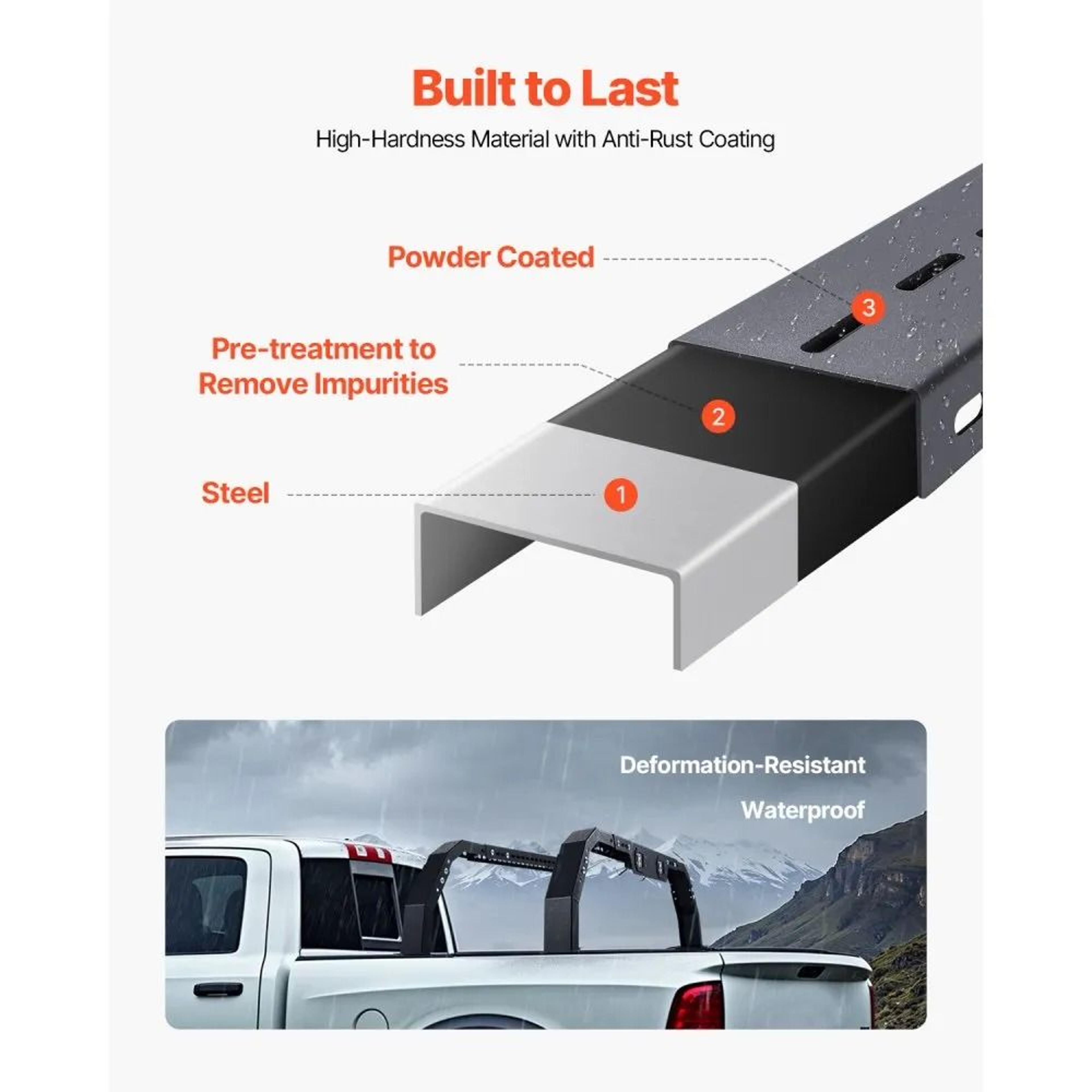Adjustable Overland Truck Bed Rack With LED Warning Lights And 900LB Capacity 5