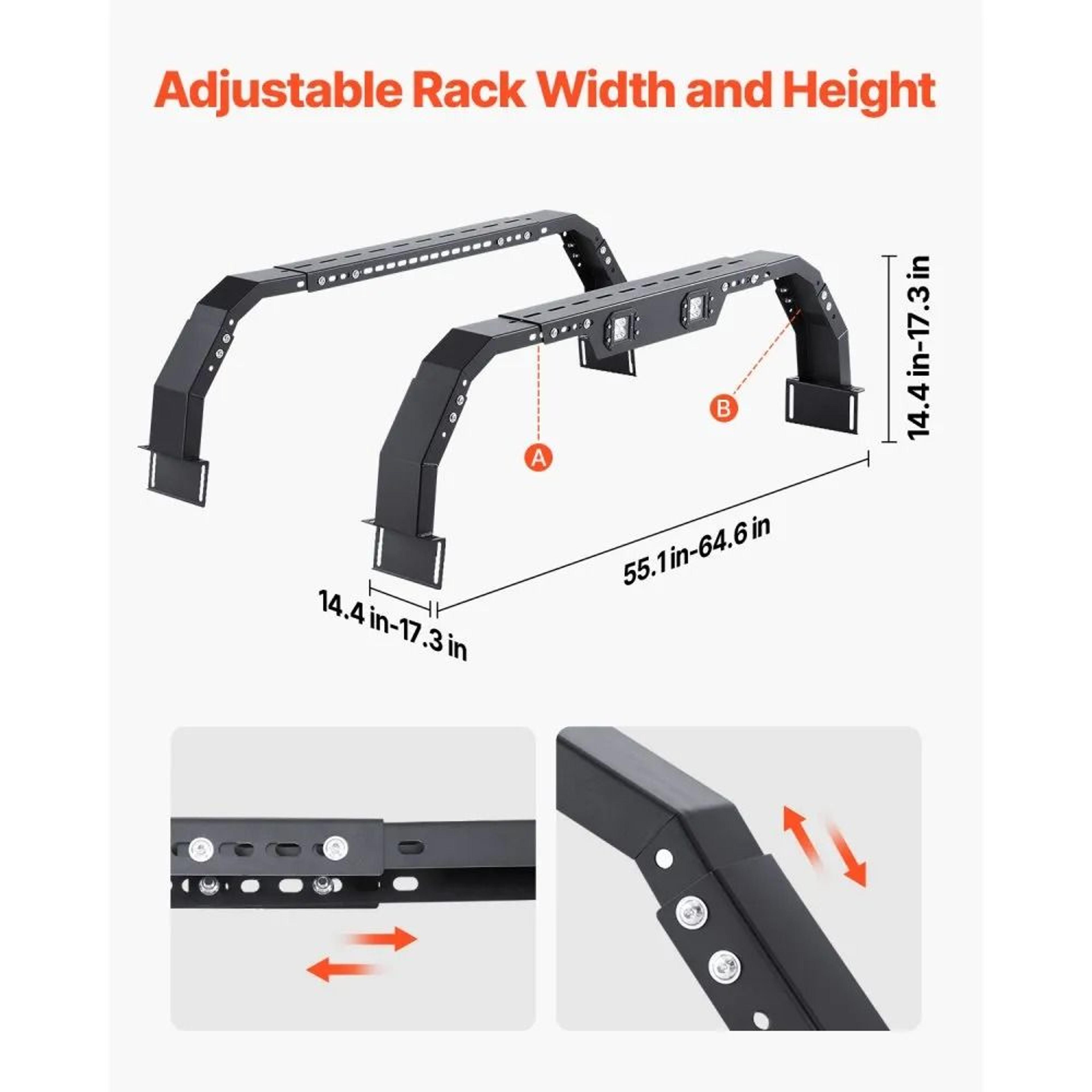 Adjustable Overland Truck Bed Rack With LED Warning Lights And 900LB Capacity 7