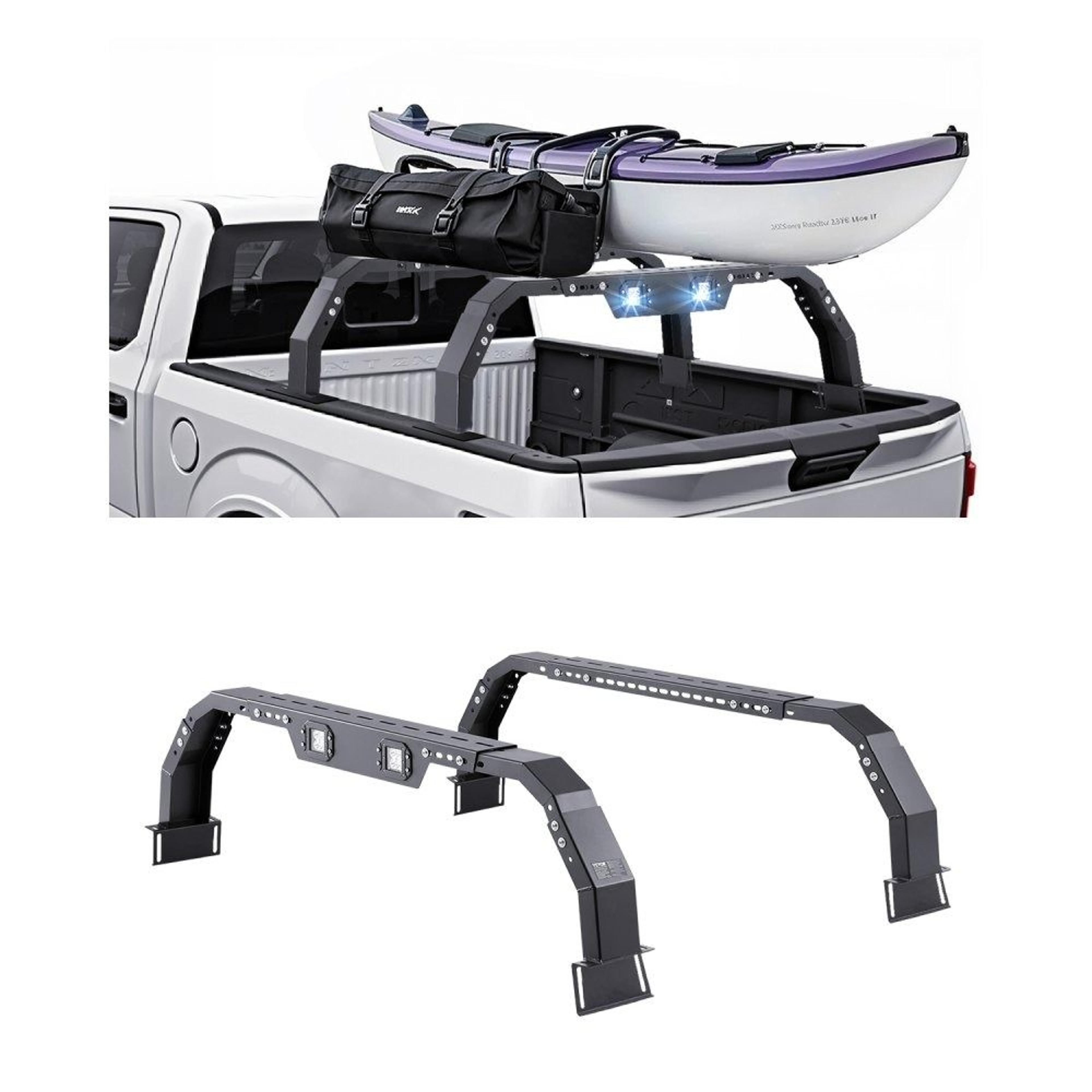 adjustable overland truck bed rack with led warning lights and 900lb capacity