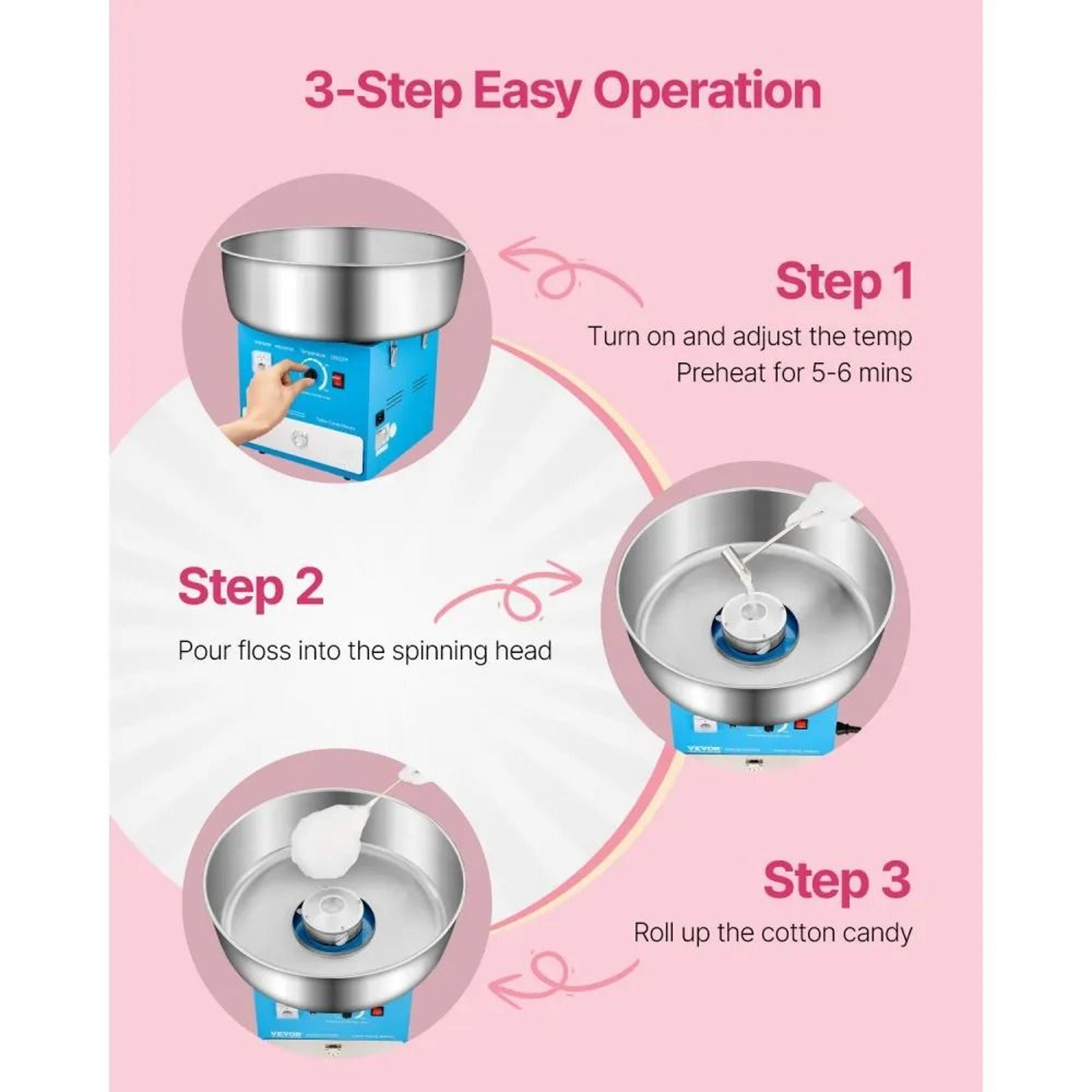 Electric Cotton Candy Machine 1000W With 205Inch Stainless Steel Bowl 5
