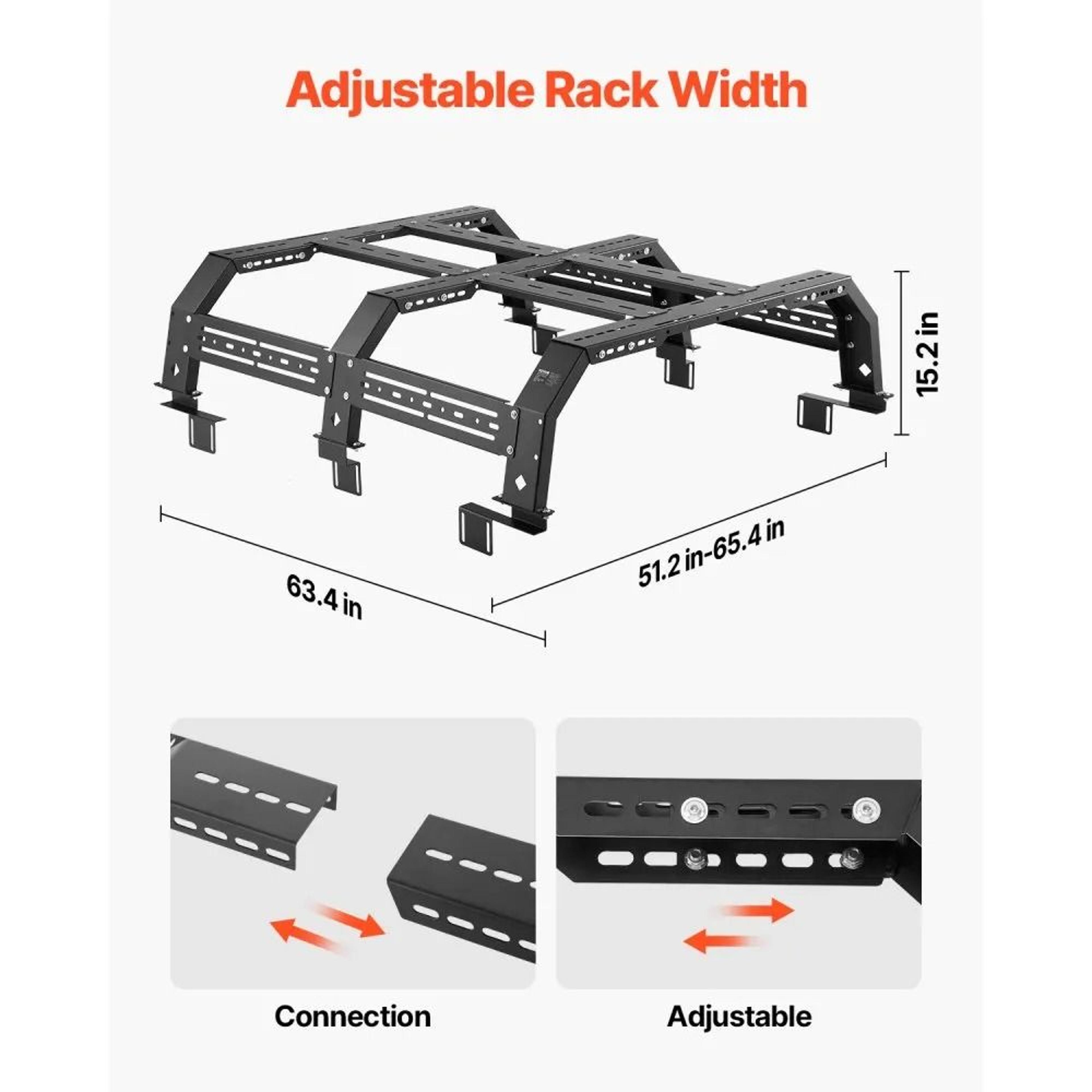 Adjustable Overland Truck Bed Rack With 900 LB Static Capacity For MidSize Trucks 4