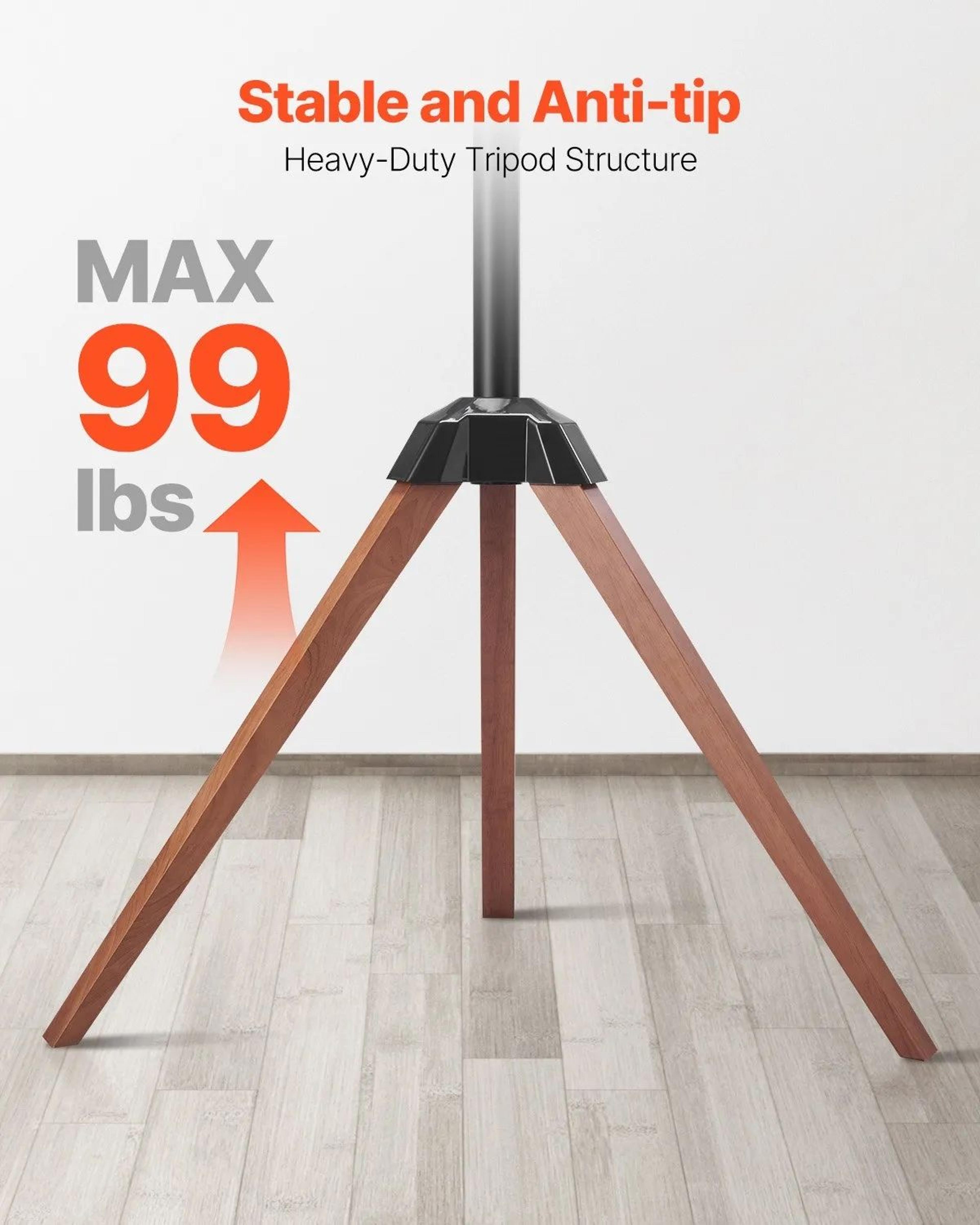 Tripod Easel TV Stand For 4065 Inch TVs With Oak Wood Legs And Adjustable Rotation 3